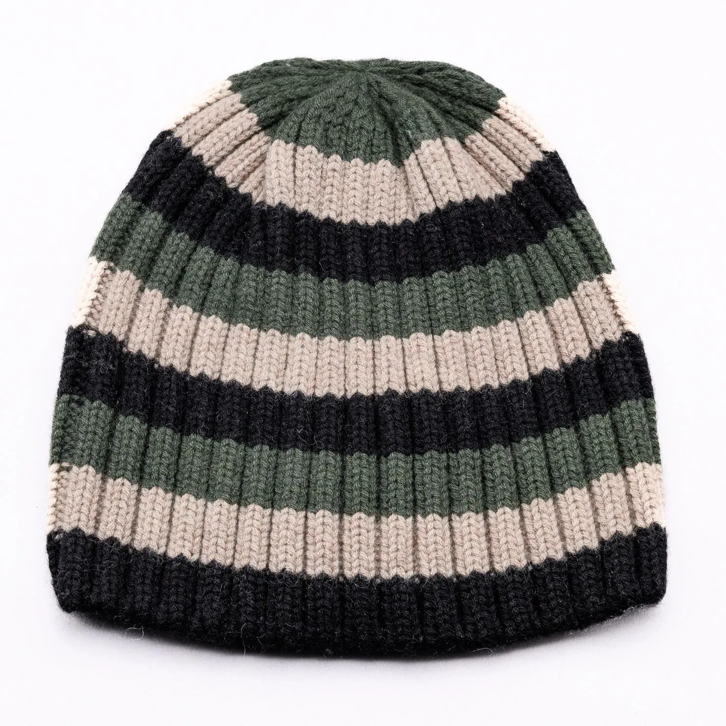 1, 2, 3.  GO! Jumbo Rib Trio Stripe Pure Merino Wool Beanie - Martini Olive