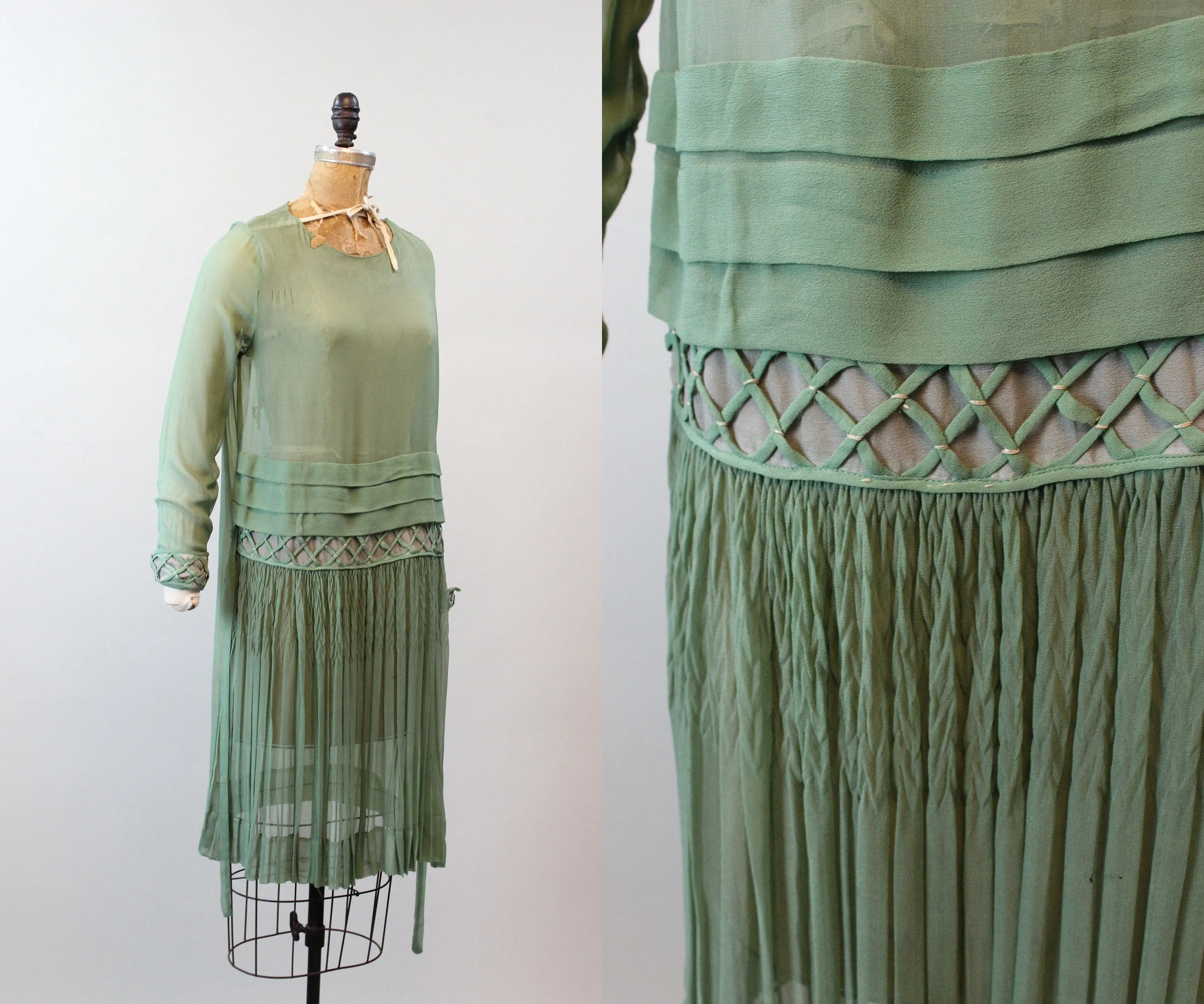 1920s RARE SILK pistachio dress small medium | new fall winter