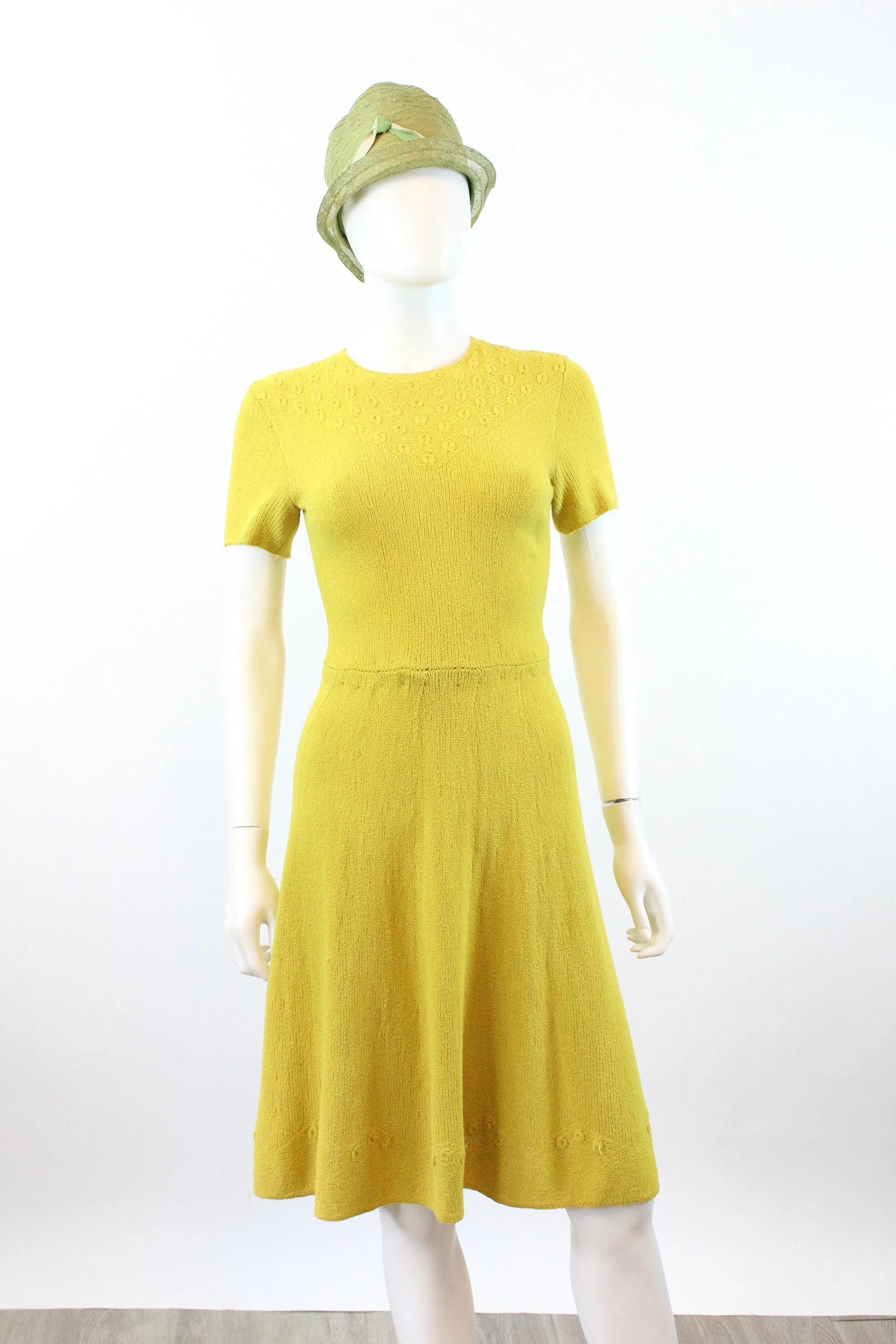 1940s CHARTREUSE knit dress xs small | new fall