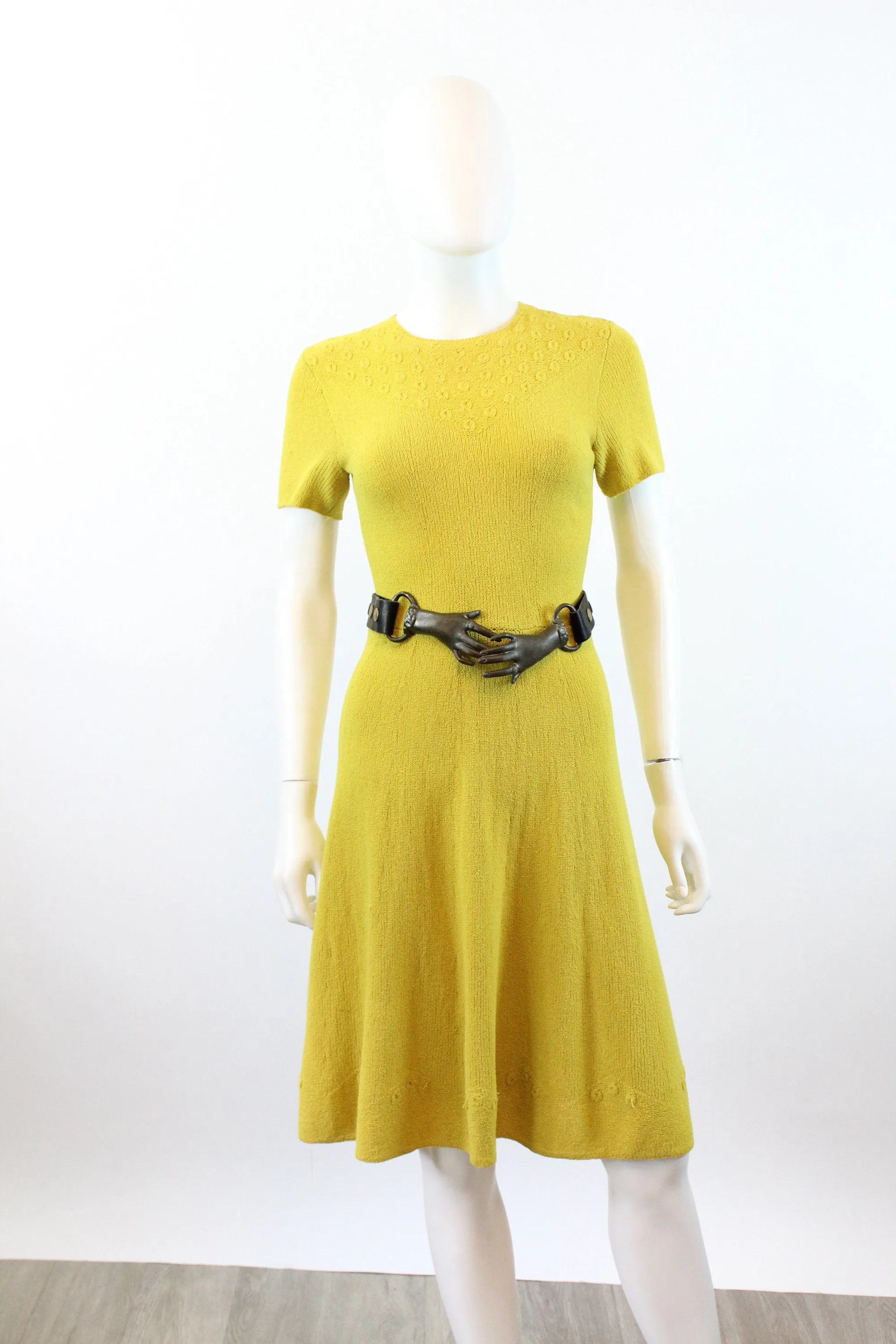 1940s CHARTREUSE knit dress xs small | new fall