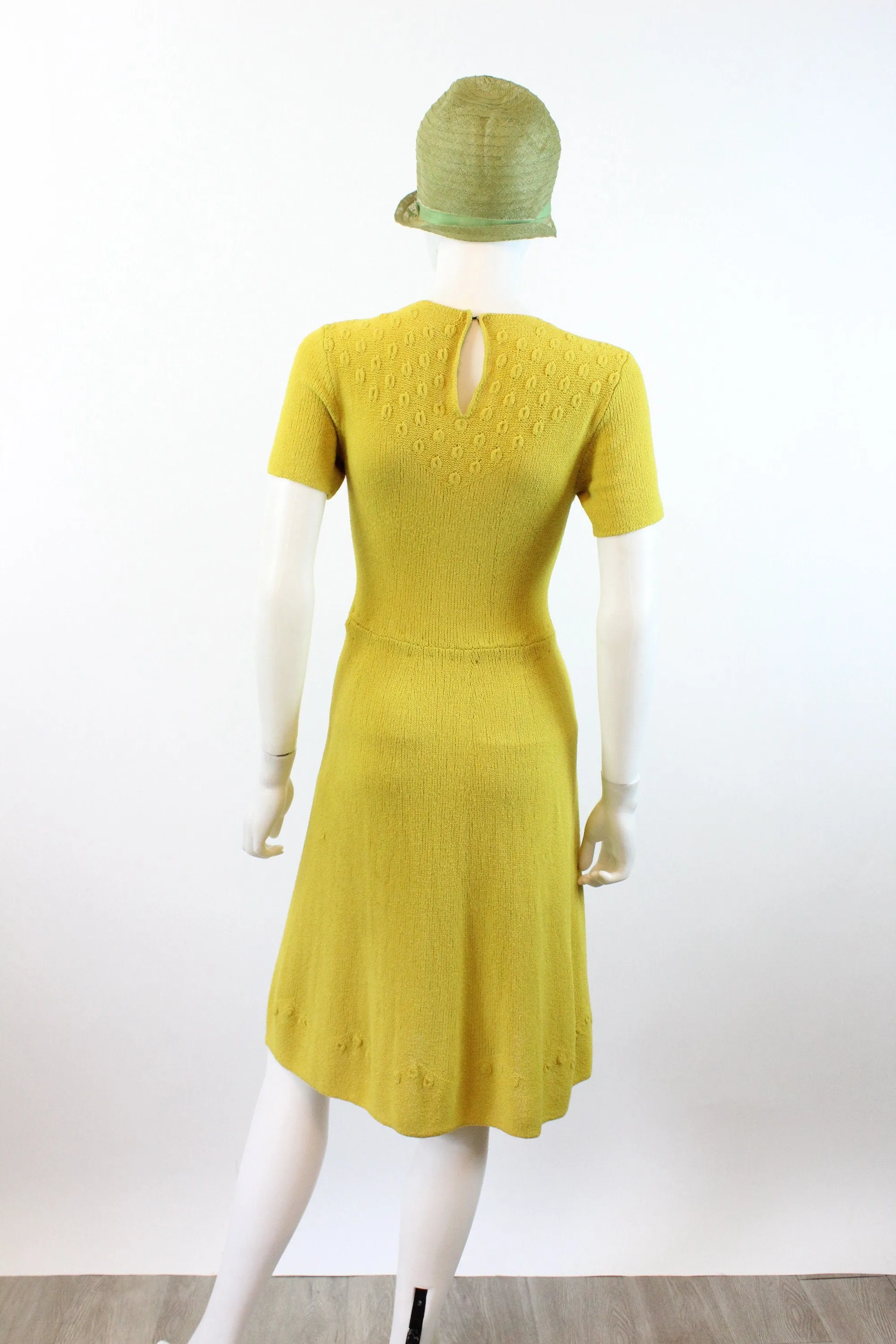 1940s CHARTREUSE knit dress xs small | new fall