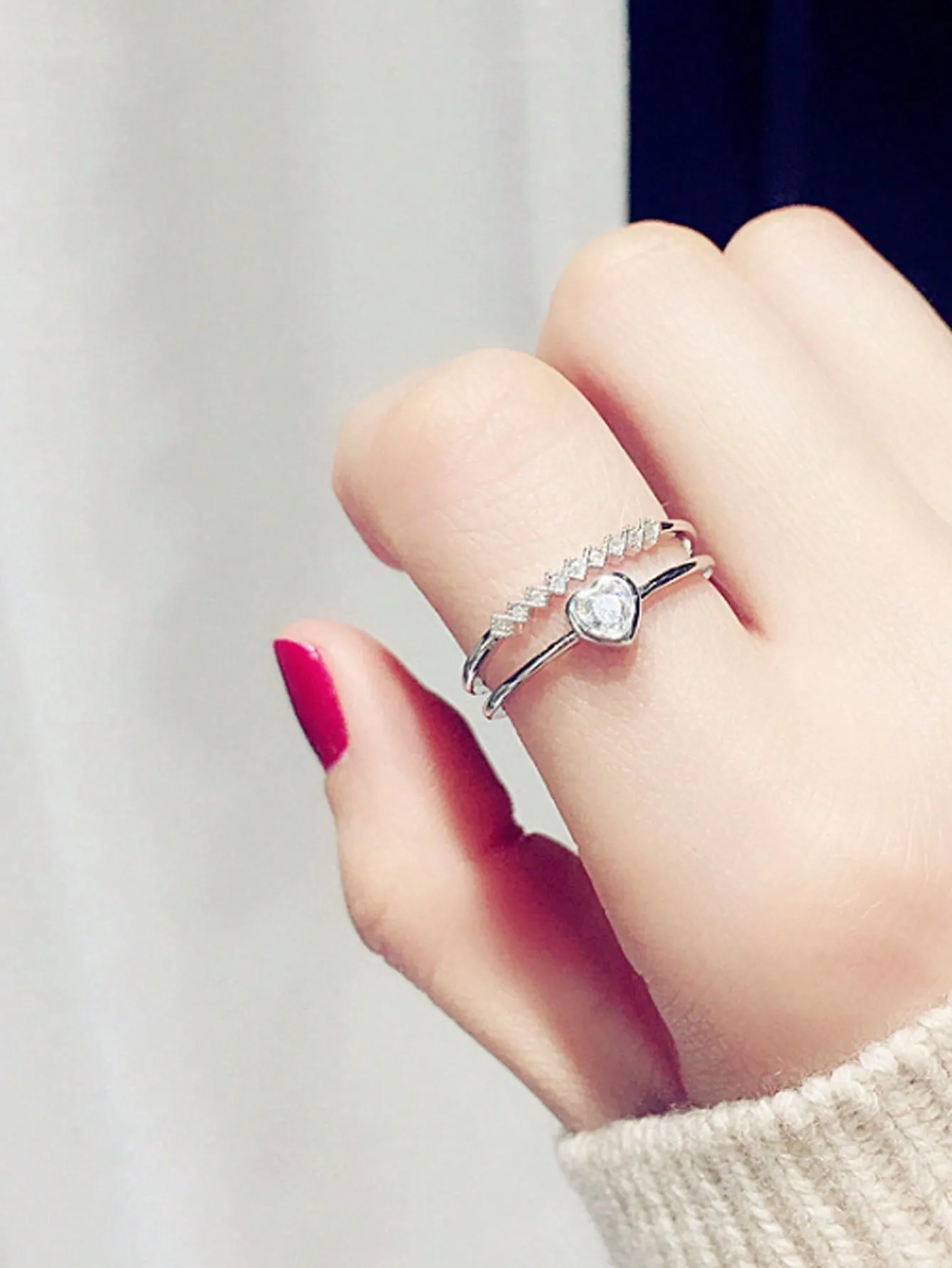 1pc Heart Decor Open Ring Minimalist Finger Ring For Everyday Wear