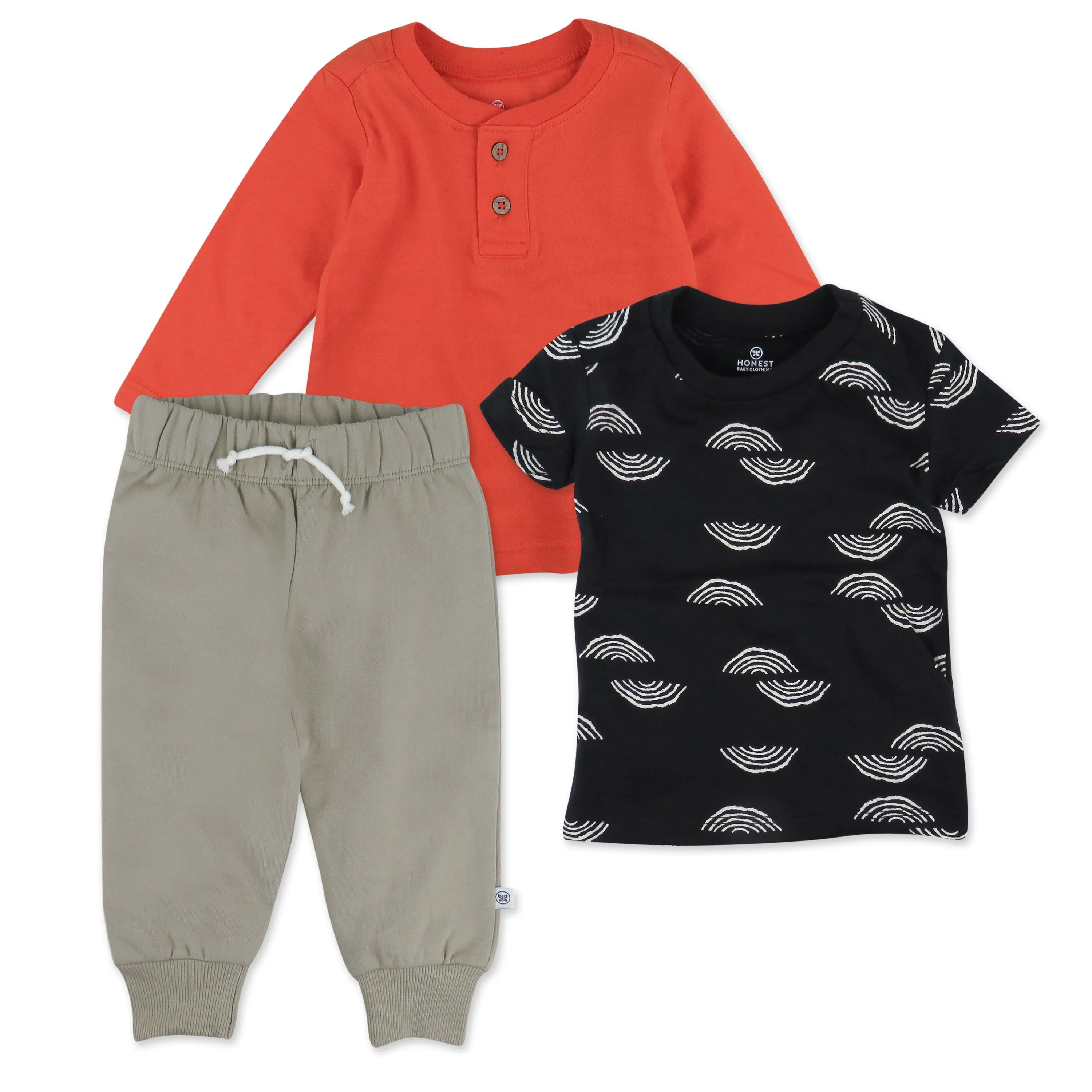 3-Piece Organic Cotton Henley, Short Sleeve T-Shirt and Sweatpant Set