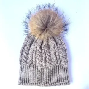 Absolutely. I'M in!  100% Pure Merino Wool Jumbo Cable Beanie with detachable Raccoon Fur Pom Pom, Biscuit