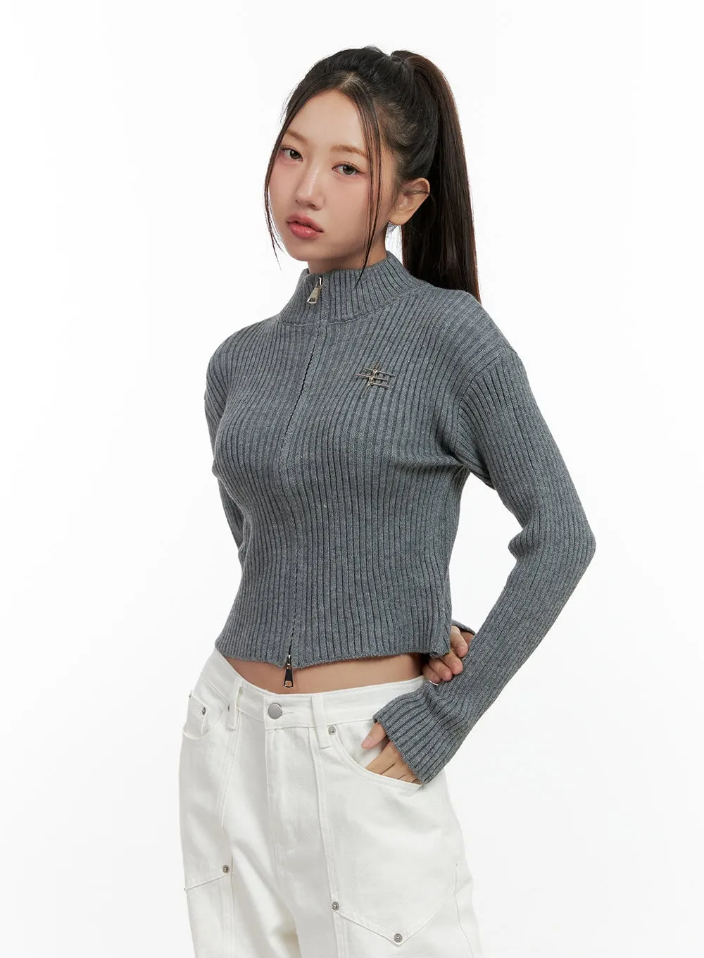 Acrylic Knit Zip Up Crop Cardigan CN412