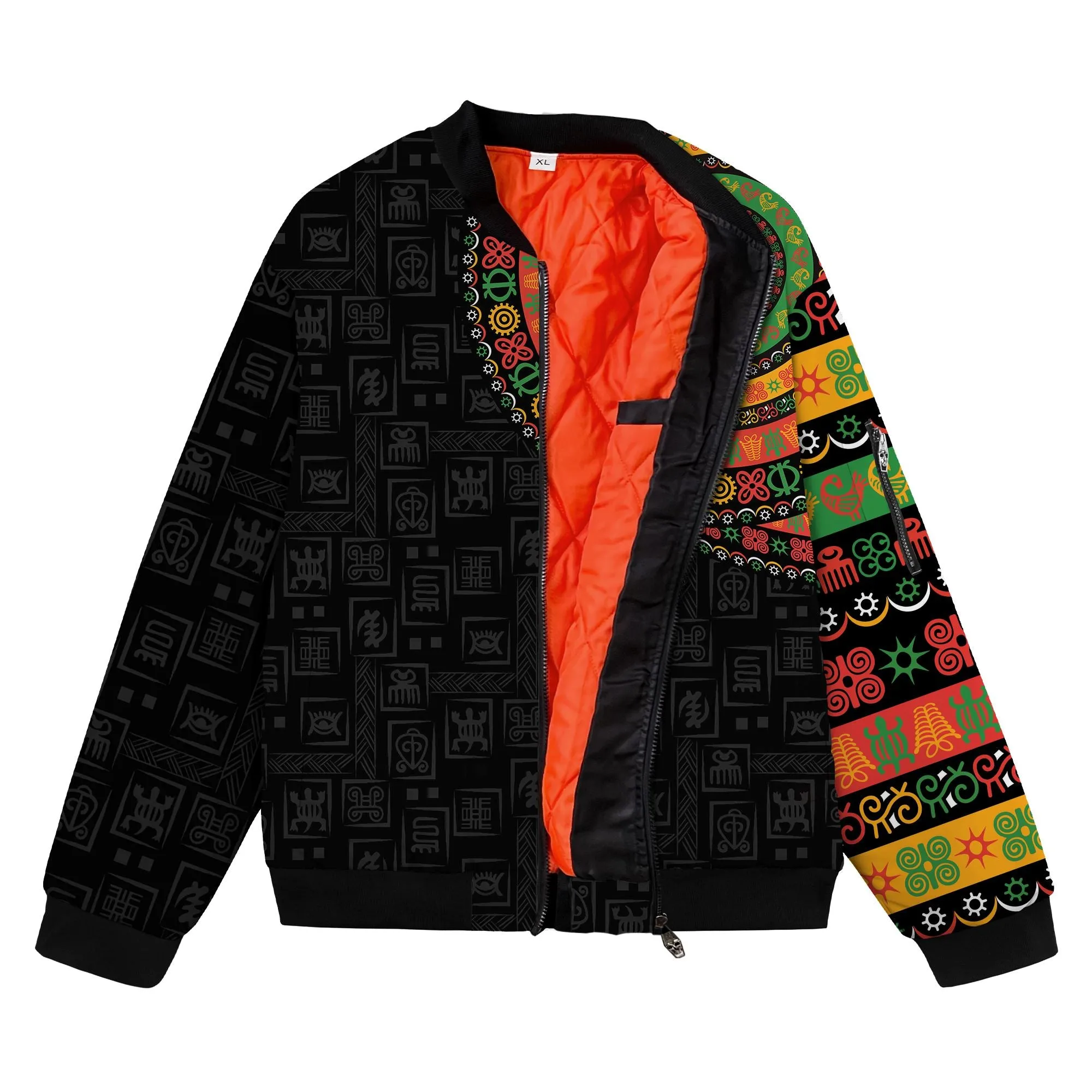 Adinkra Symbols Print Sleeve Bomber Jacket