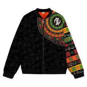 Adinkra Symbols Print Sleeve Bomber Jacket