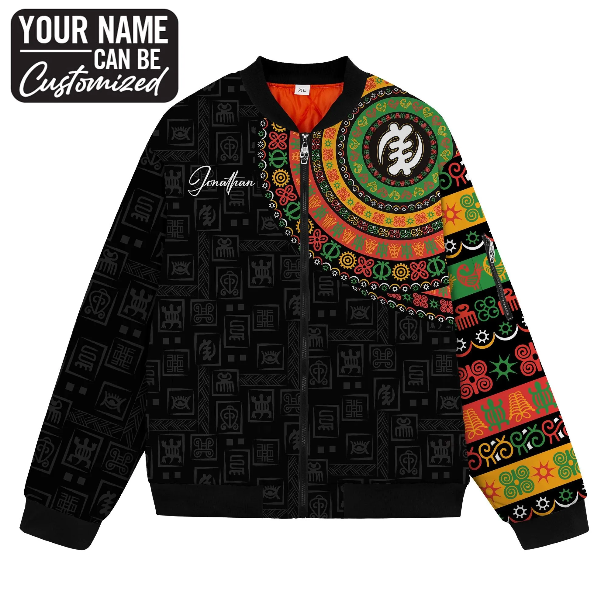 Adinkra Symbols Print Sleeve Bomber Jacket