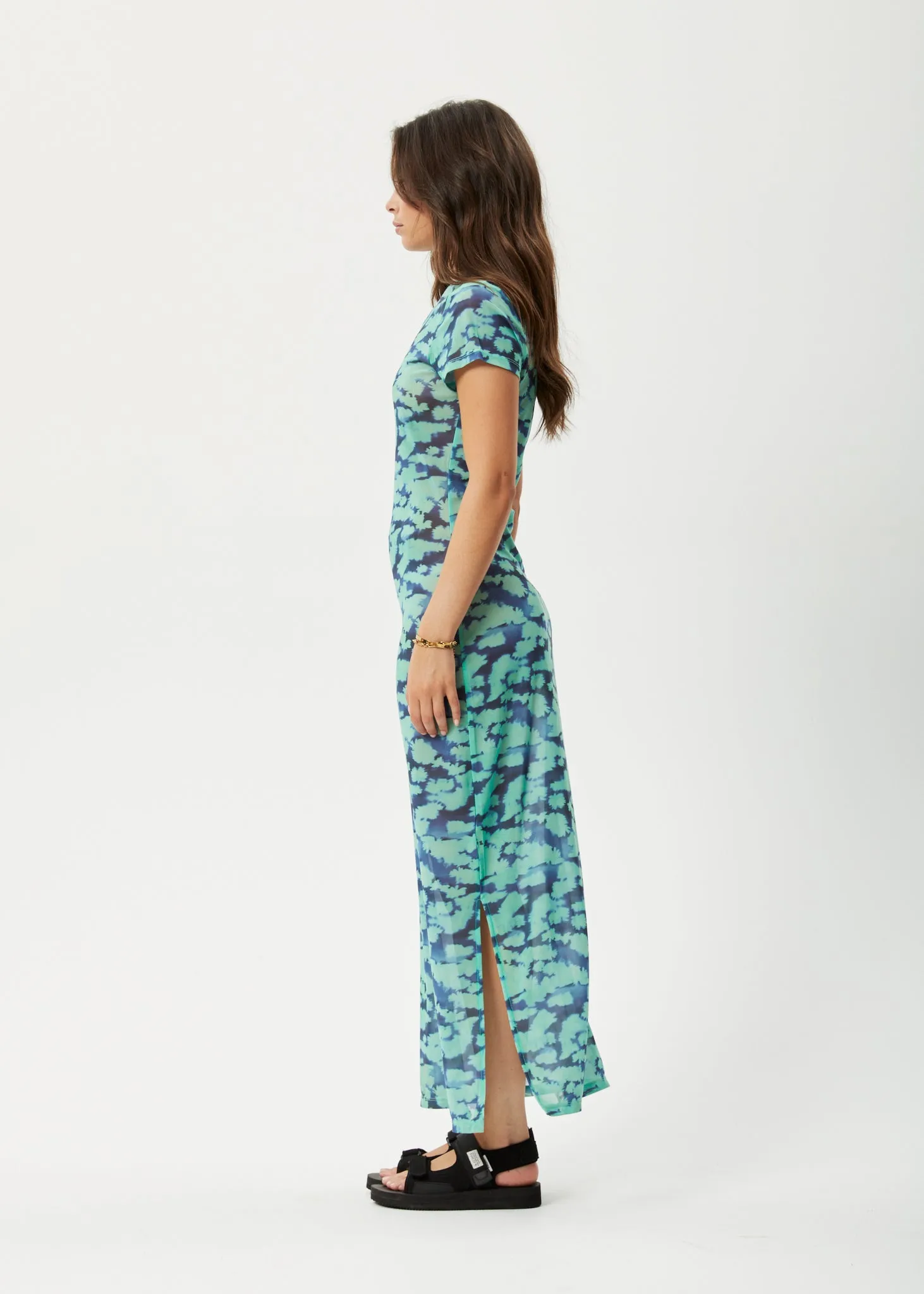 AFENDS Womens Liquid - Sheer Maxi Dress - Jade Floral