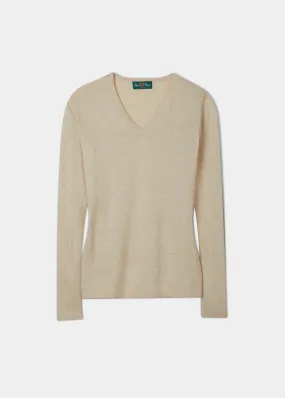 Alice Ladies Cotton Cashmere Vee Neck Jumper In Sand