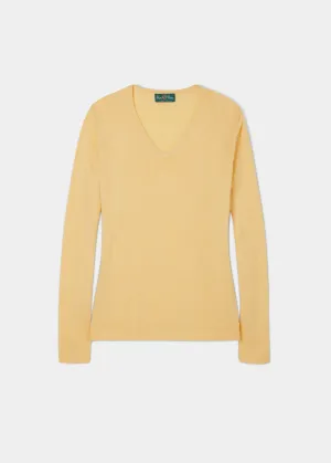 Alice Ladies Cotton Cashmere Vee Neck Jumper In Solar