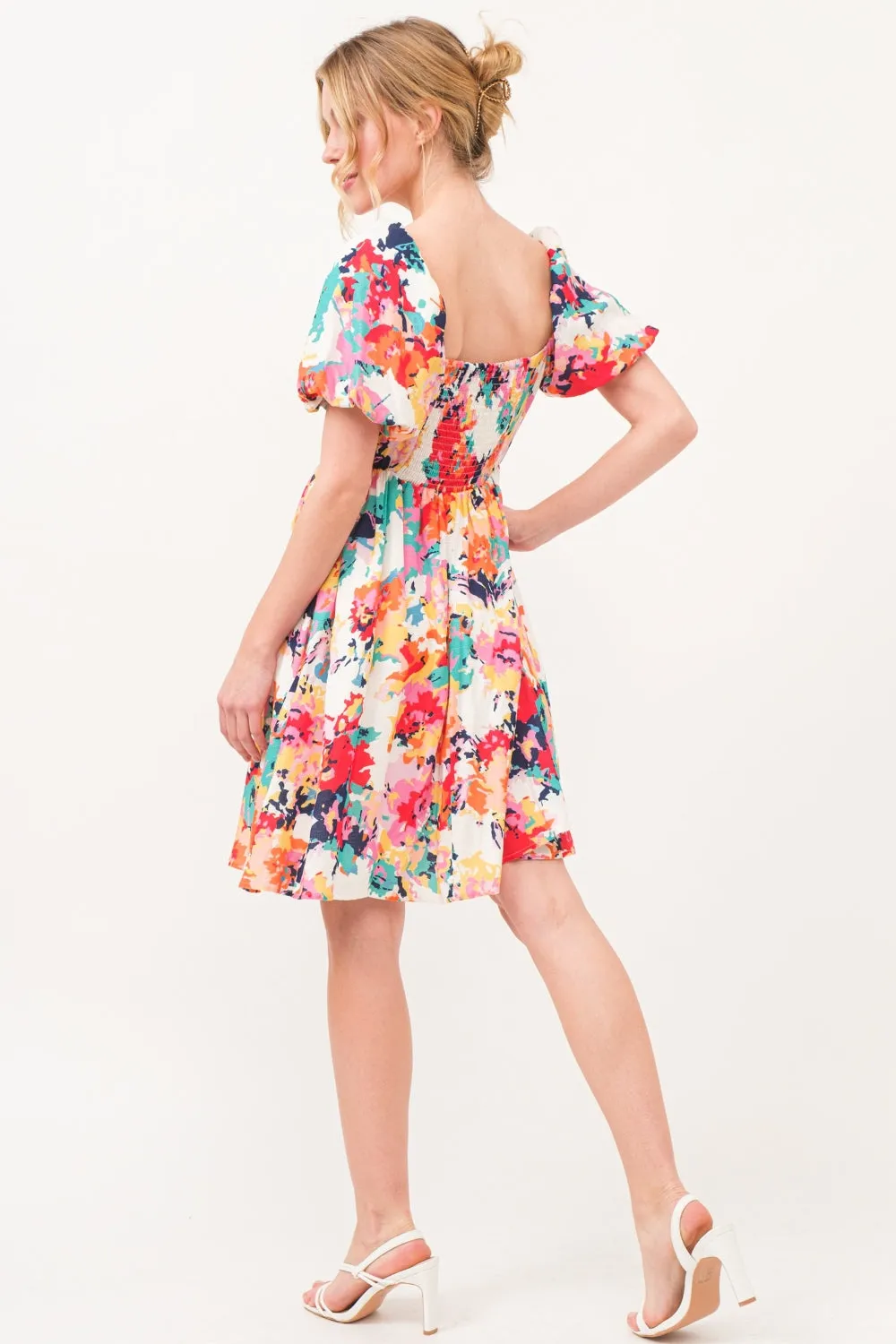 And The Why Square Neck Puff Sleeve Floral Dress