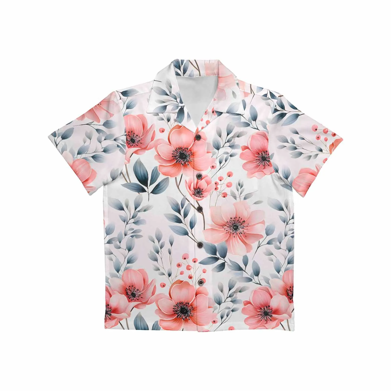 Apricot and Grey Floral  Little Boys&#039; Hawaiian Shirt (Model T58)