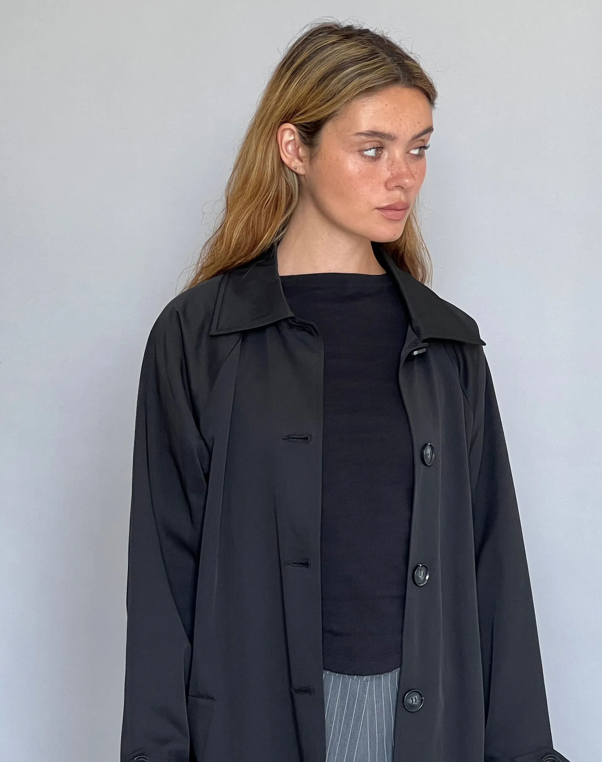 Assa Trench Coat in Black with Stripe Lining