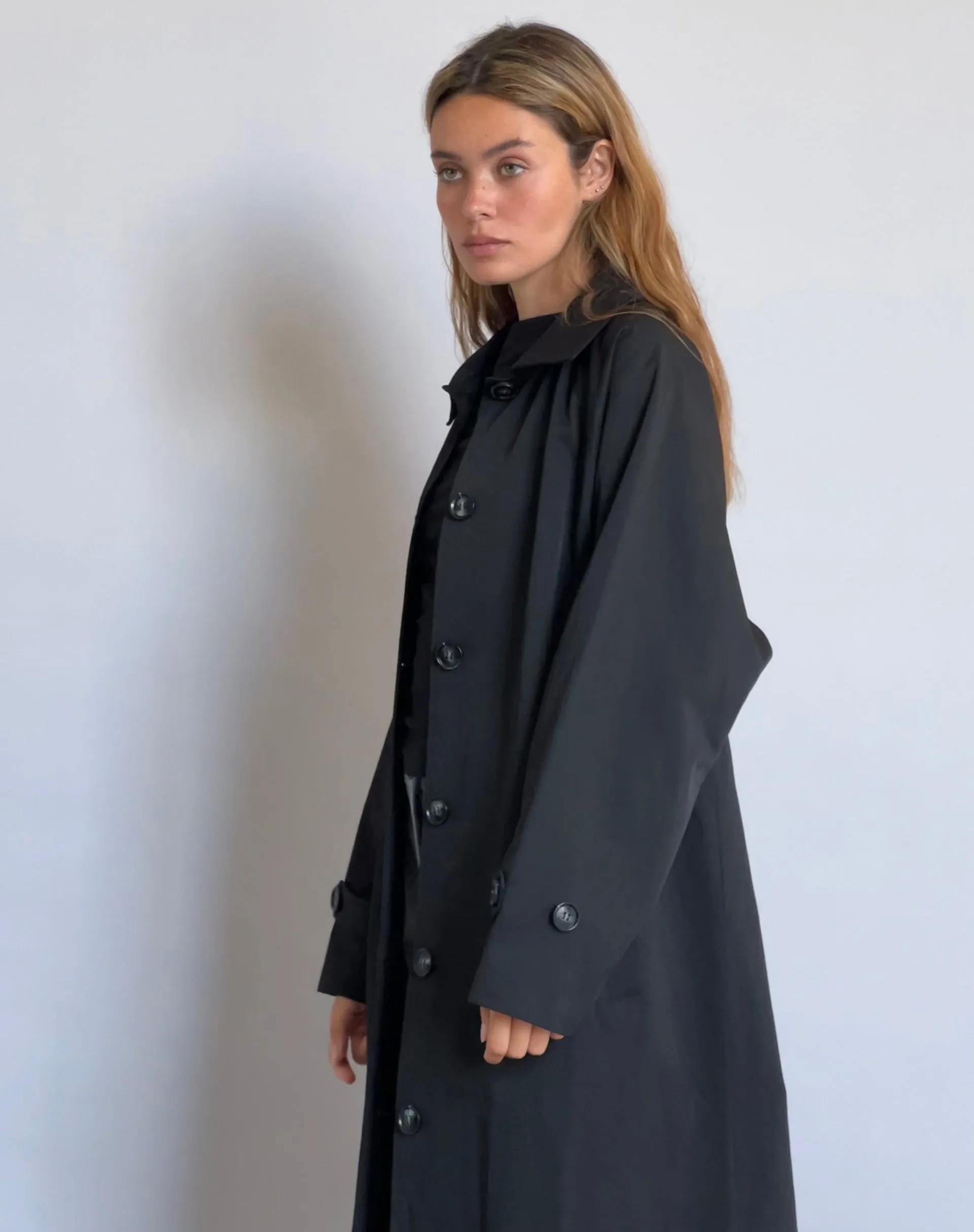 Assa Trench Coat in Black with Stripe Lining