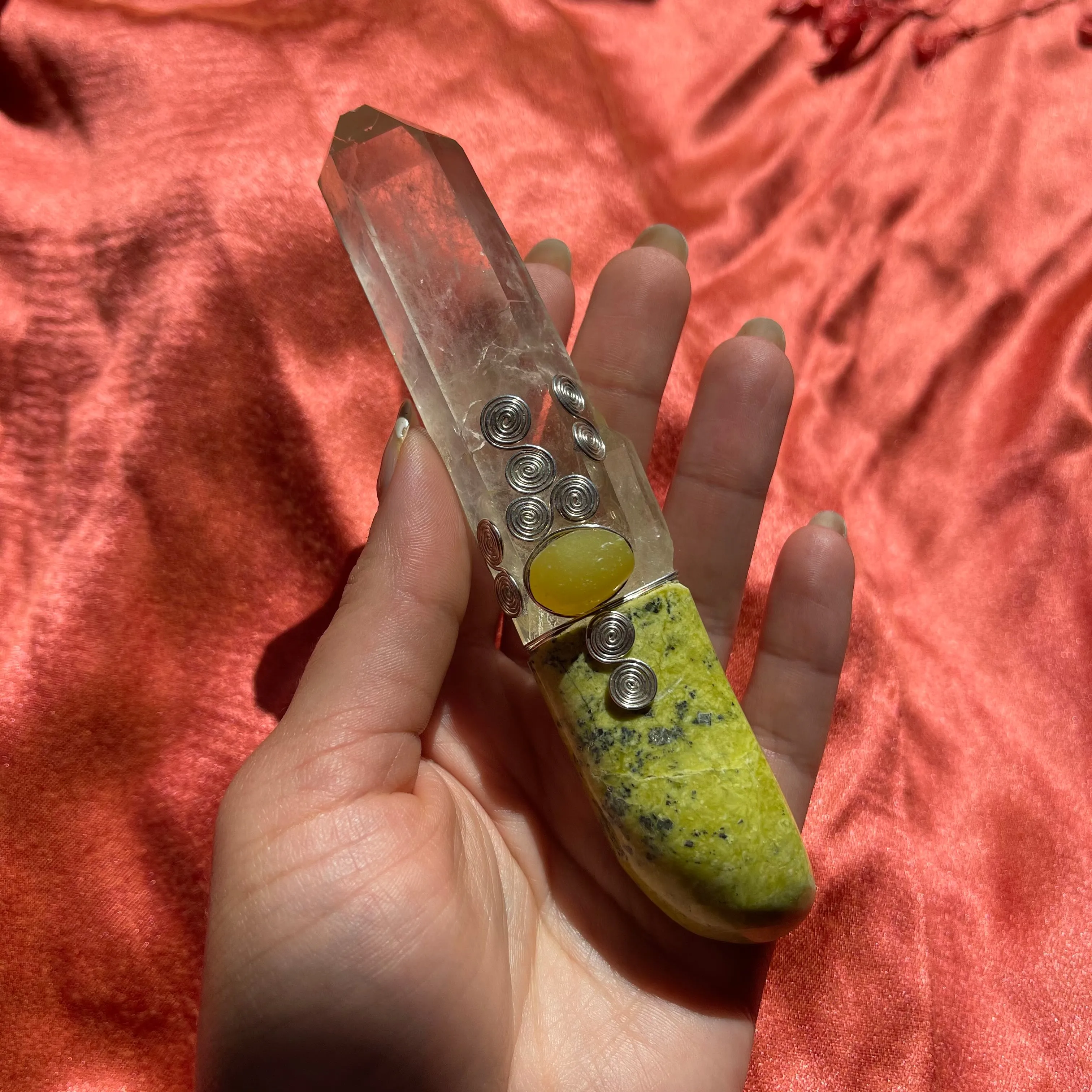 Atlantasite, Healerite & Clear Quartz Crystal Wand