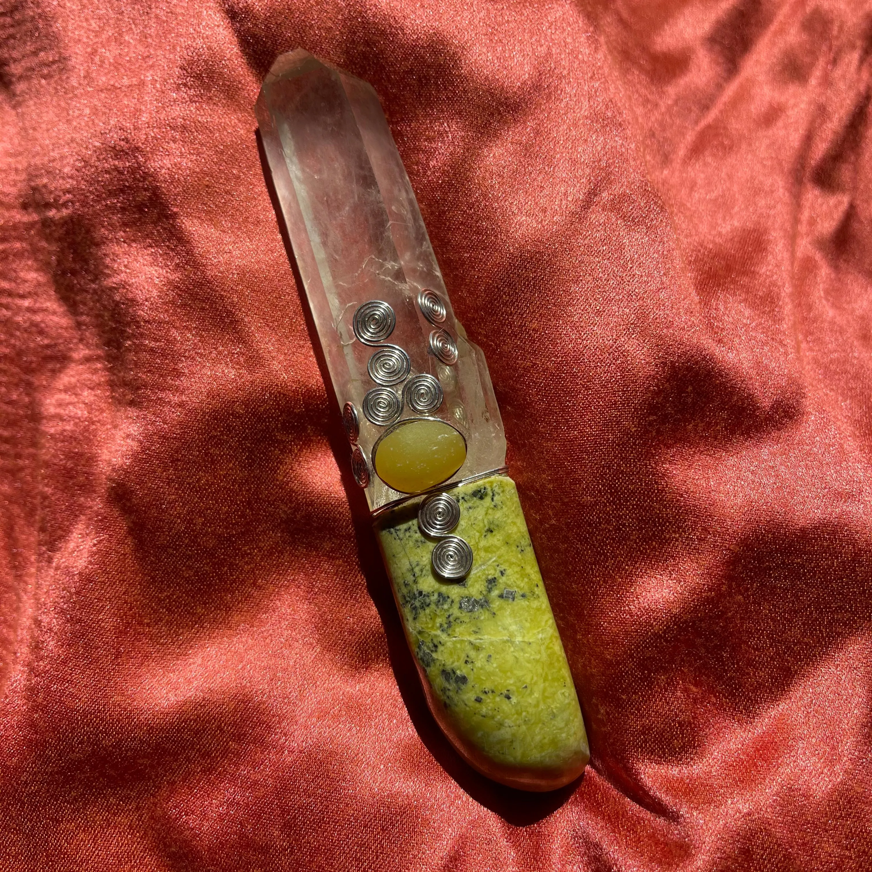 Atlantasite, Healerite & Clear Quartz Crystal Wand