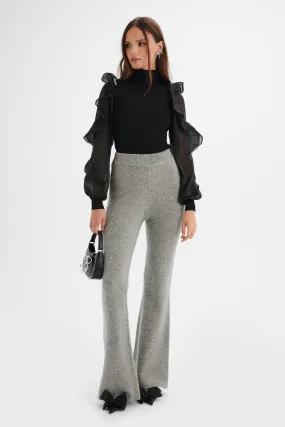 AYZEL Knitted Cashmere Blend Fit & Flare Trousers In Grey