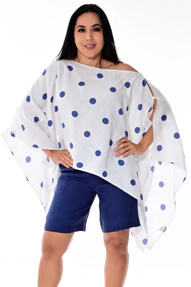 Azucar 100% Linen Ladies Poncho with Polka-Dots in (2) Colors-LLB1728