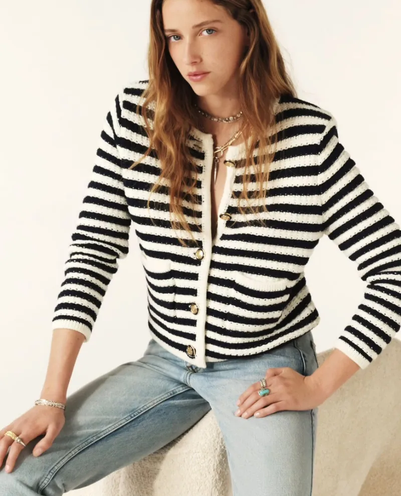 Ba&sh Gaspard Ecru Stripe Cardigan