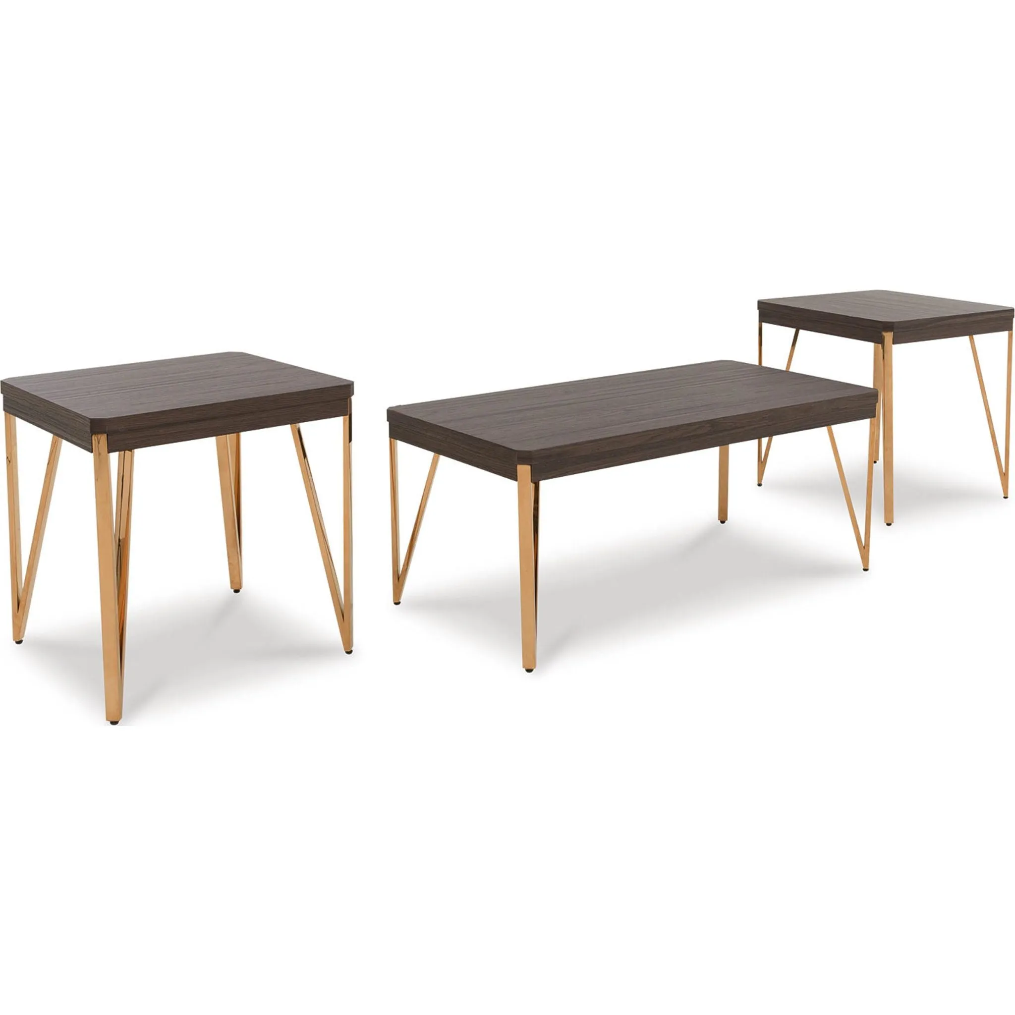 Bandyn 3 Pack Tables - Brown/Champagne