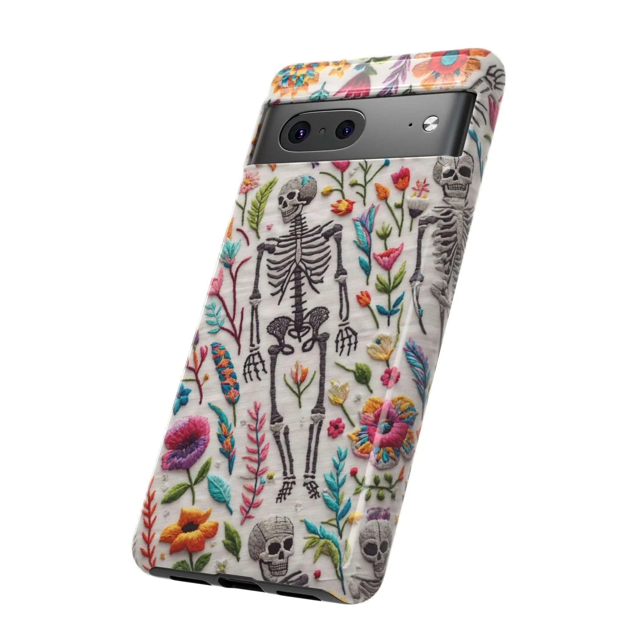 Because nothing says 'I love life' like a skeleton floral cell phone case