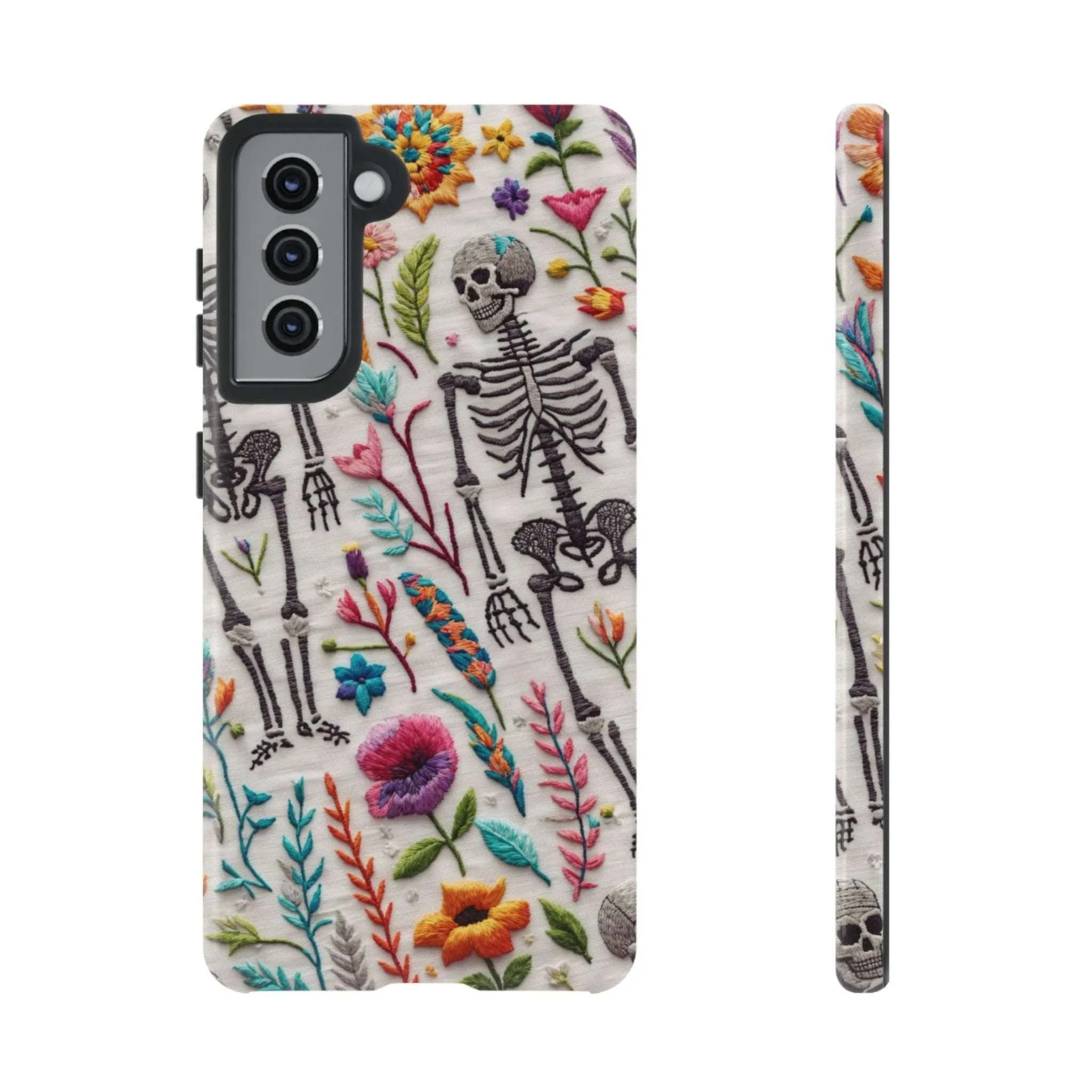 Because nothing says 'I love life' like a skeleton floral cell phone case