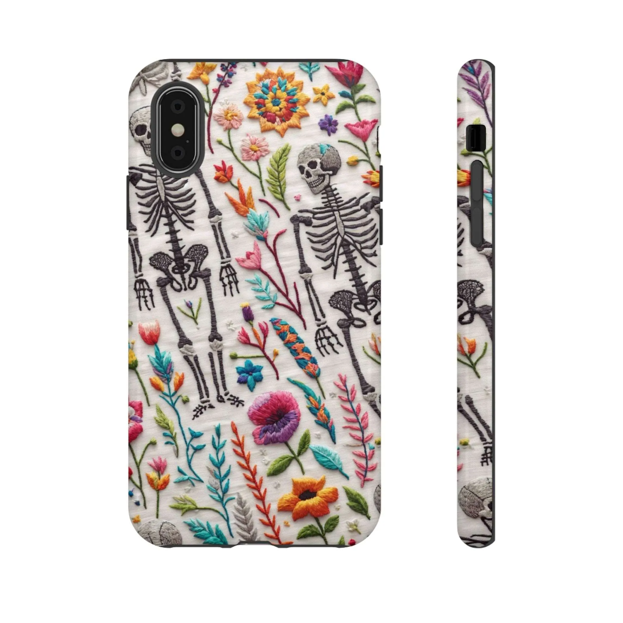 Because nothing says 'I love life' like a skeleton floral cell phone case