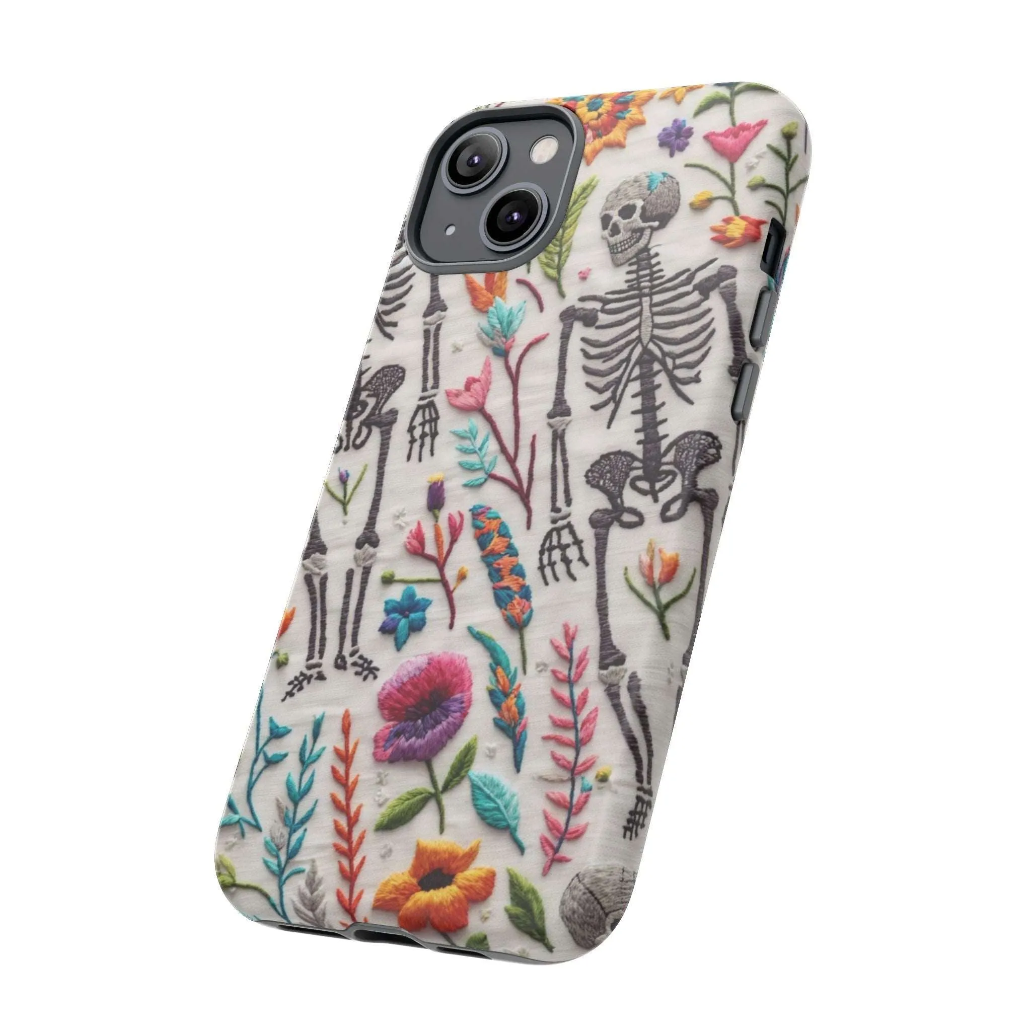 Because nothing says 'I love life' like a skeleton floral cell phone case