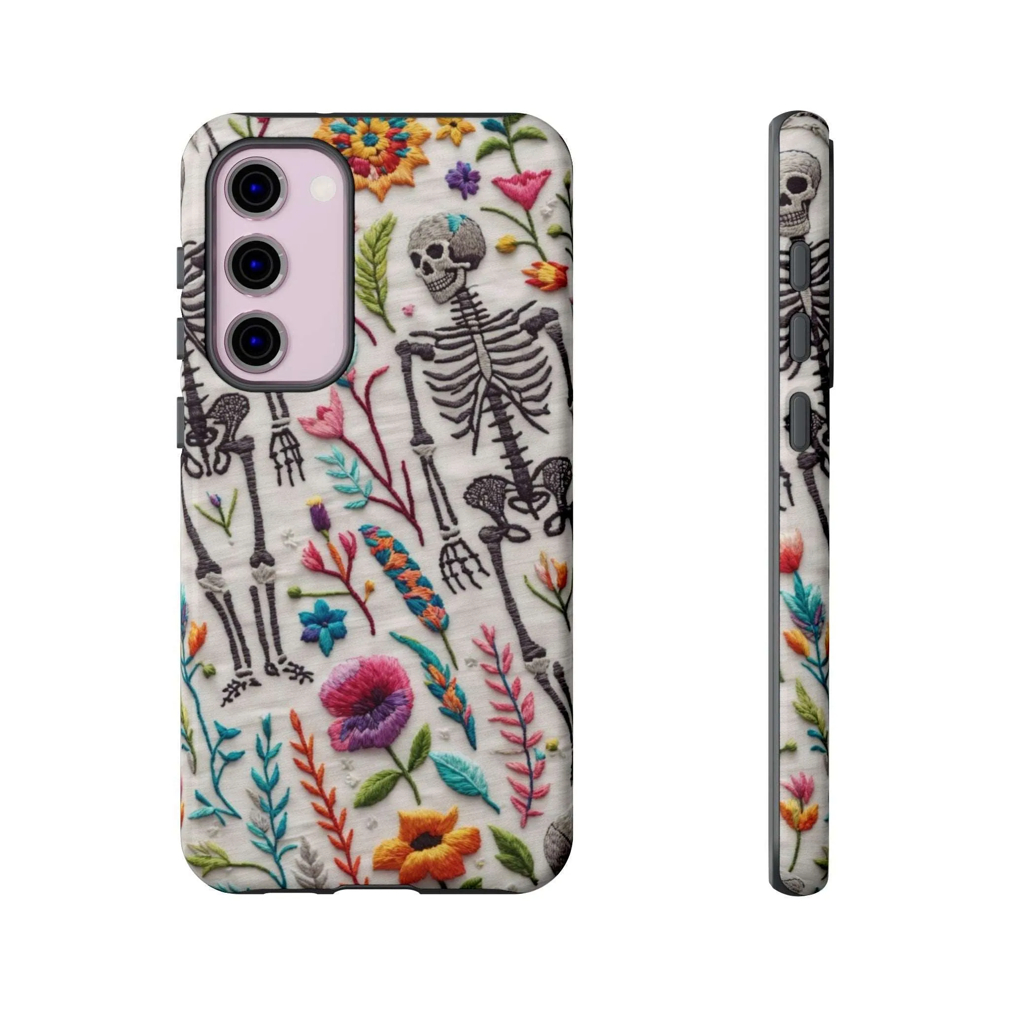 Because nothing says 'I love life' like a skeleton floral cell phone case