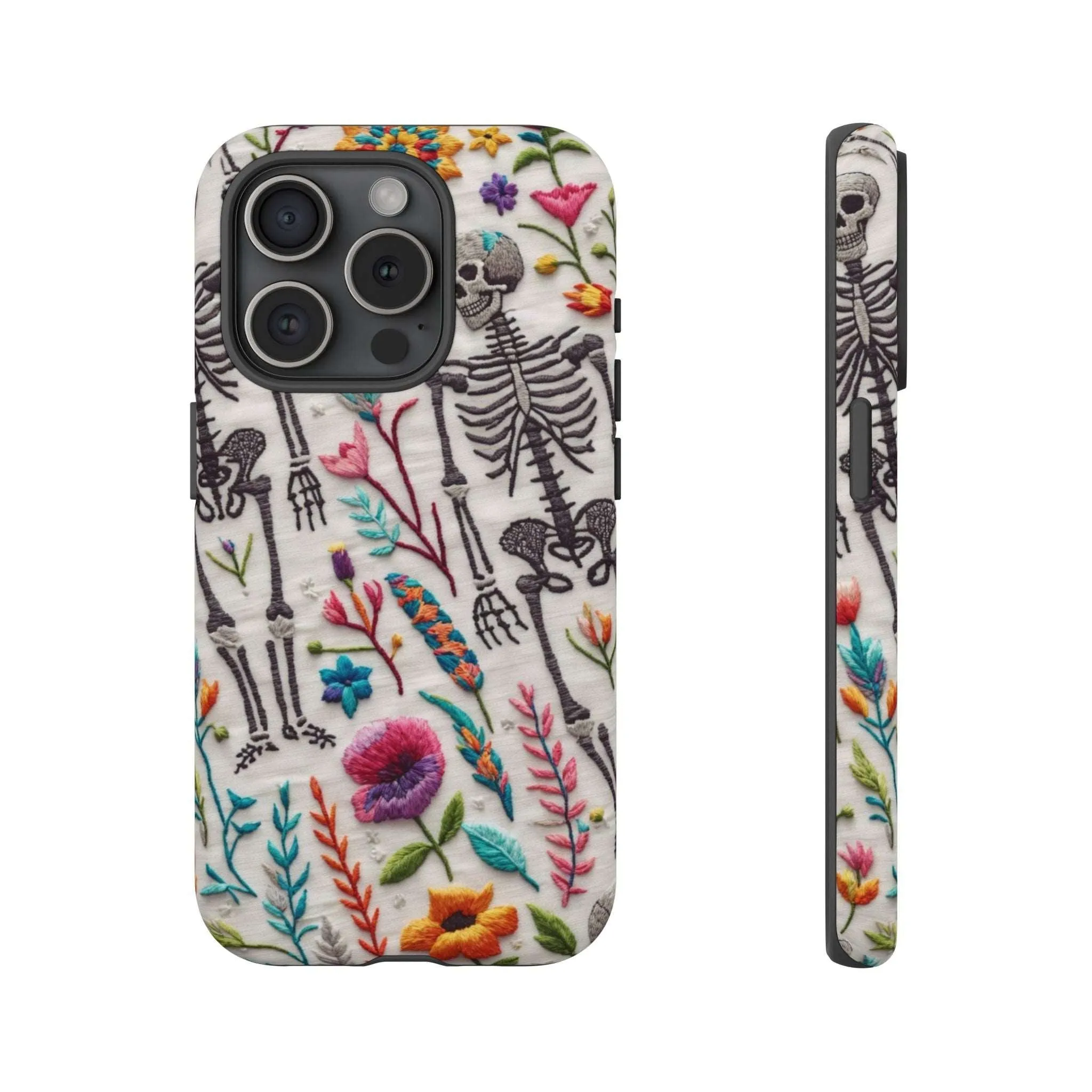 Because nothing says 'I love life' like a skeleton floral cell phone case