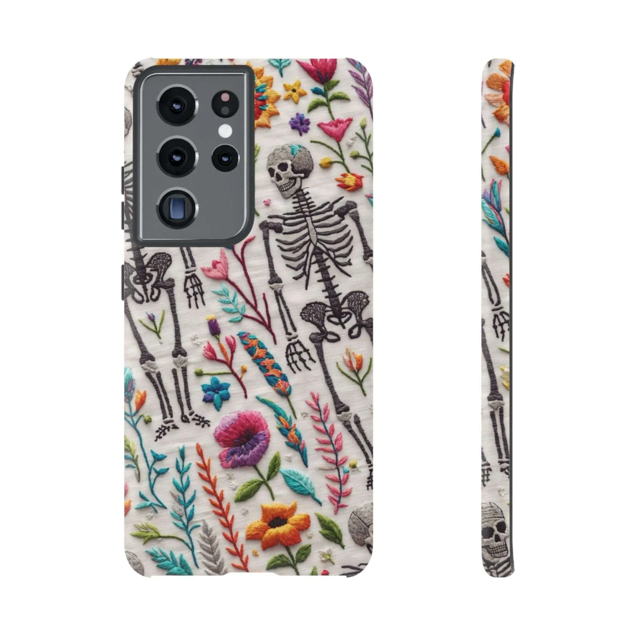 Because nothing says 'I love life' like a skeleton floral cell phone case