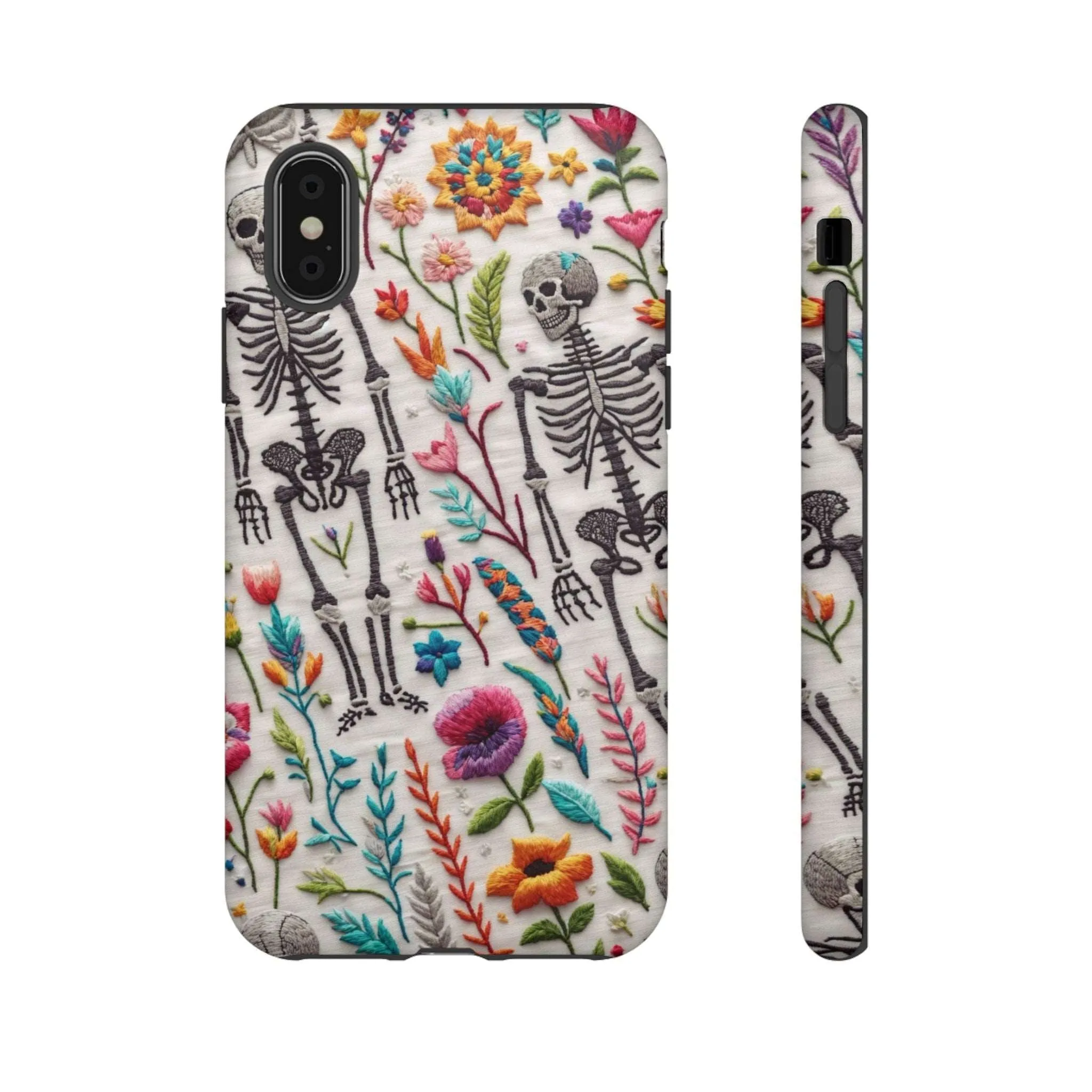 Because nothing says 'I love life' like a skeleton floral cell phone case