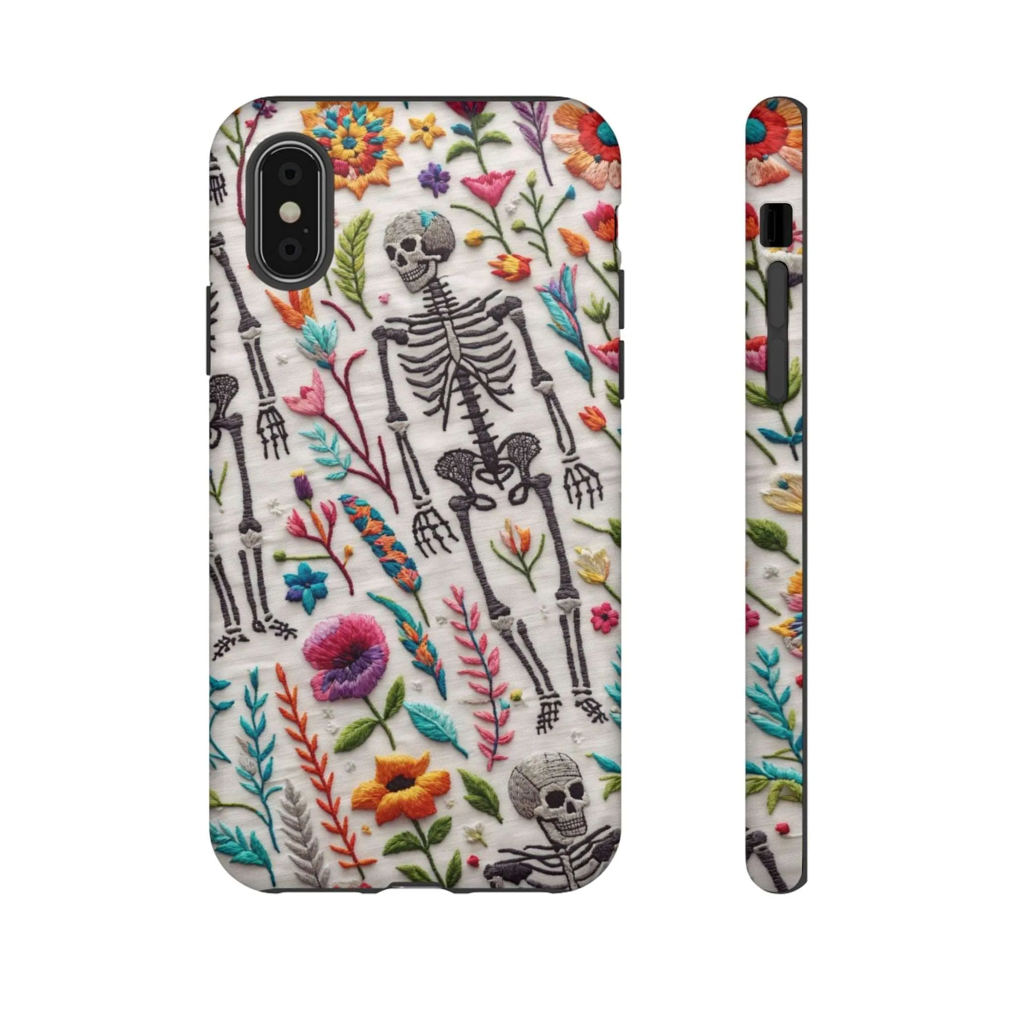 Because nothing says 'I love life' like a skeleton floral cell phone case