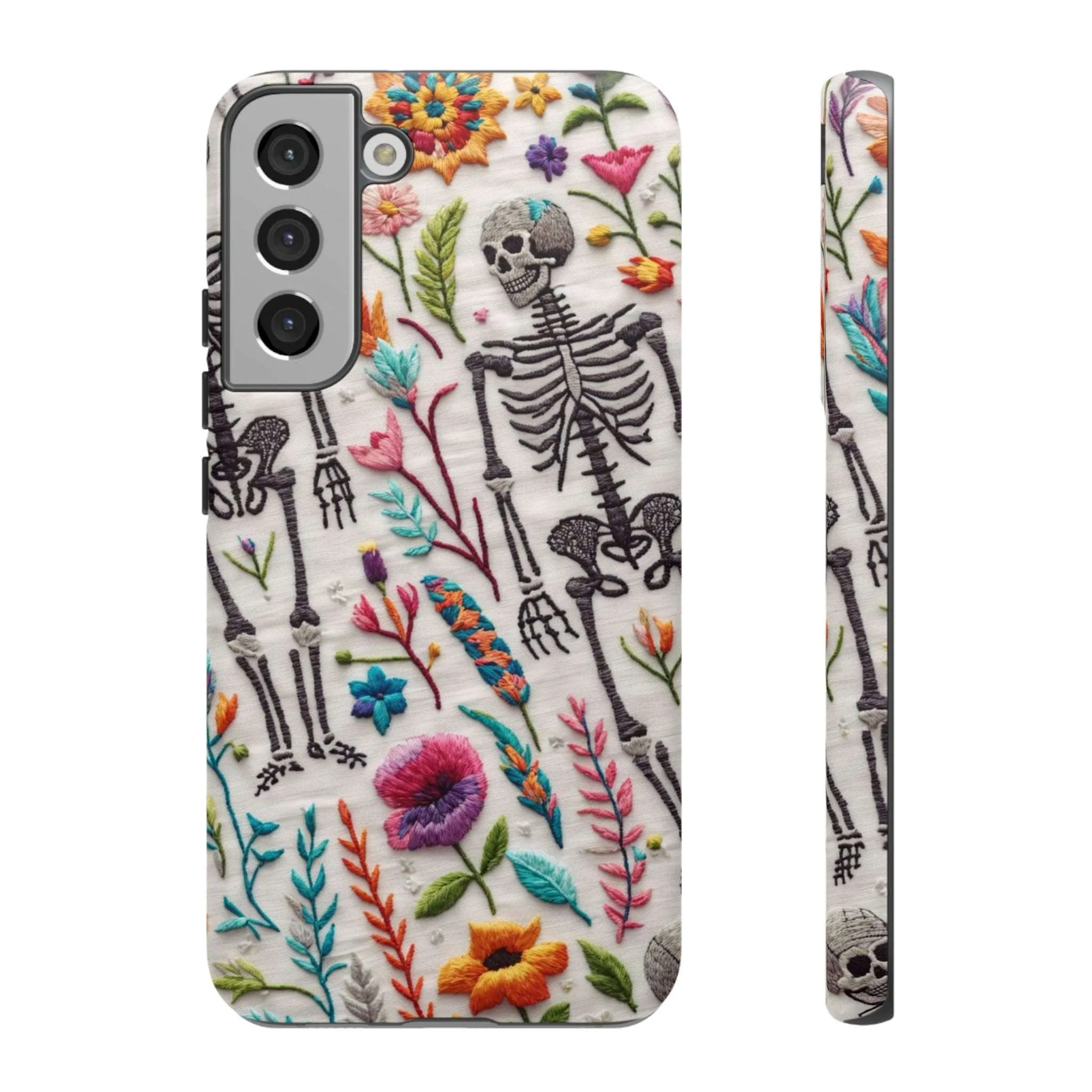 Because nothing says 'I love life' like a skeleton floral cell phone case