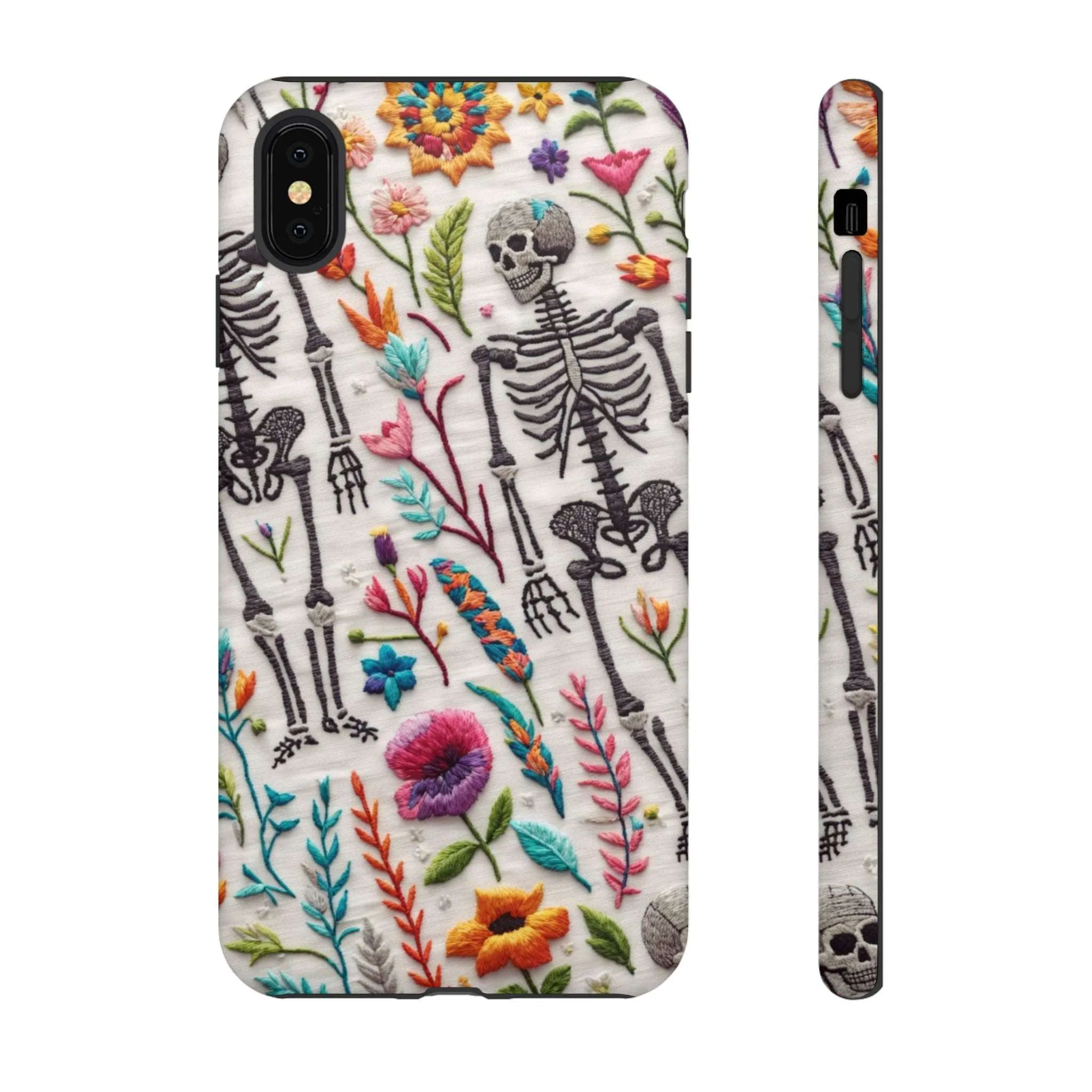 Because nothing says 'I love life' like a skeleton floral cell phone case