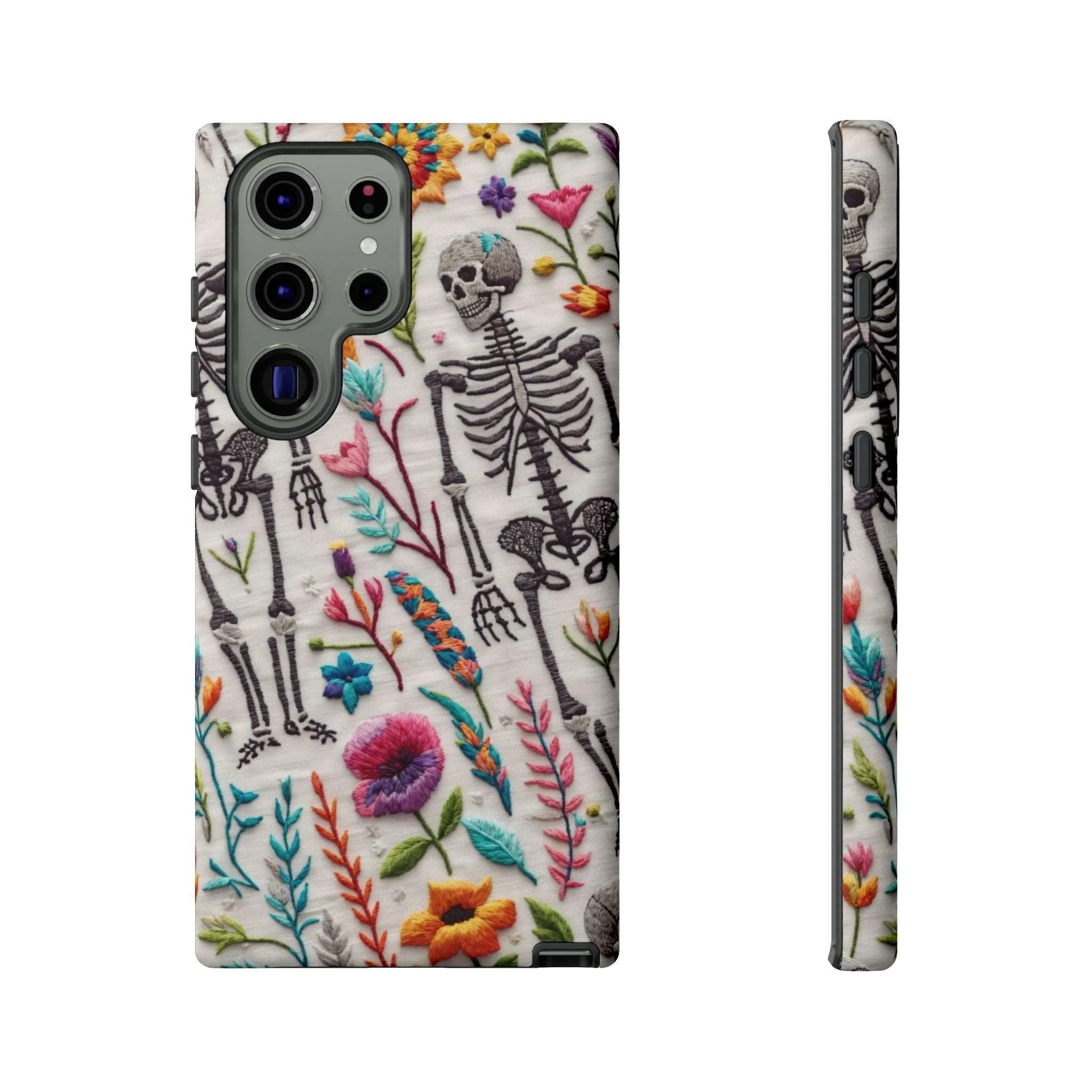 Because nothing says 'I love life' like a skeleton floral cell phone case