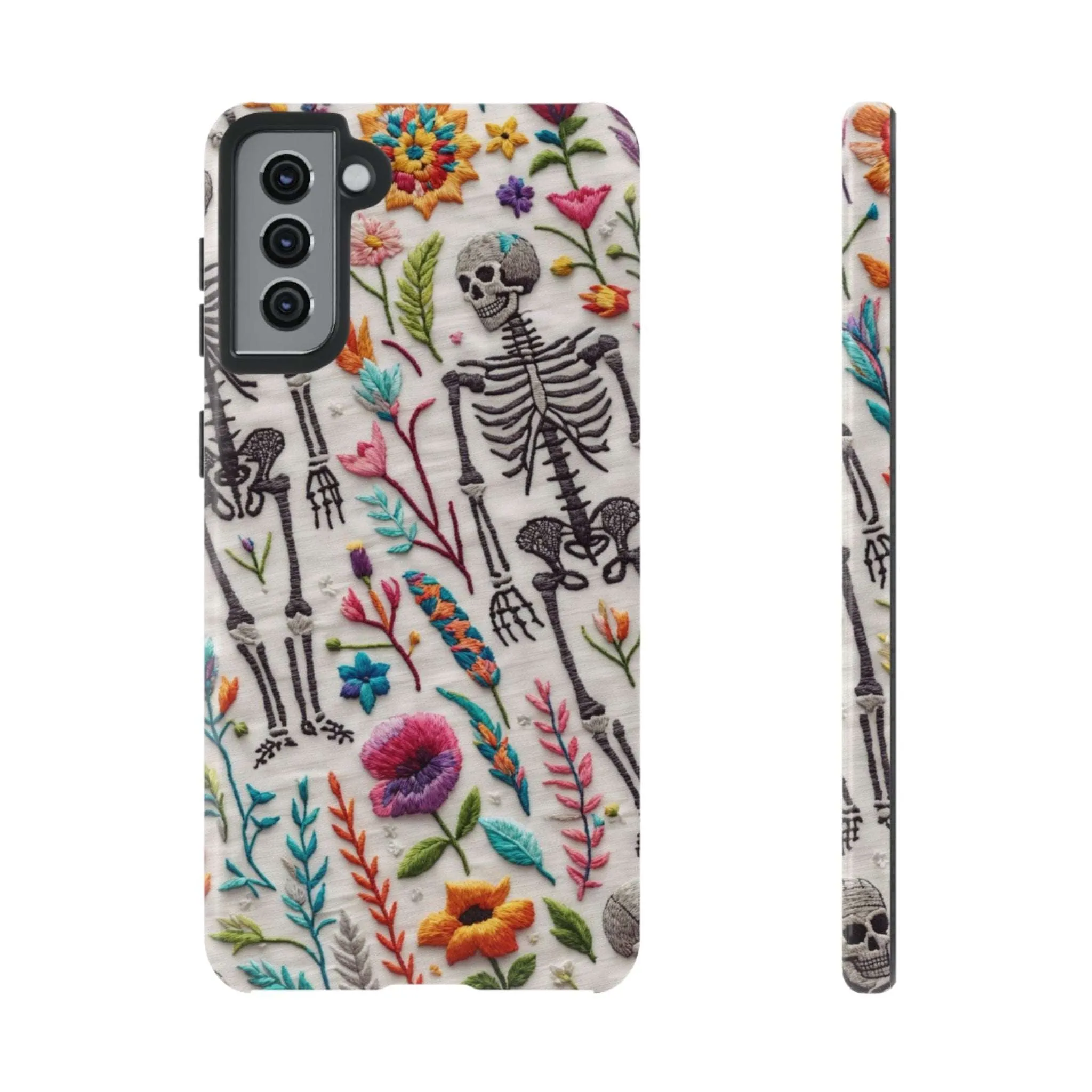 Because nothing says 'I love life' like a skeleton floral cell phone case