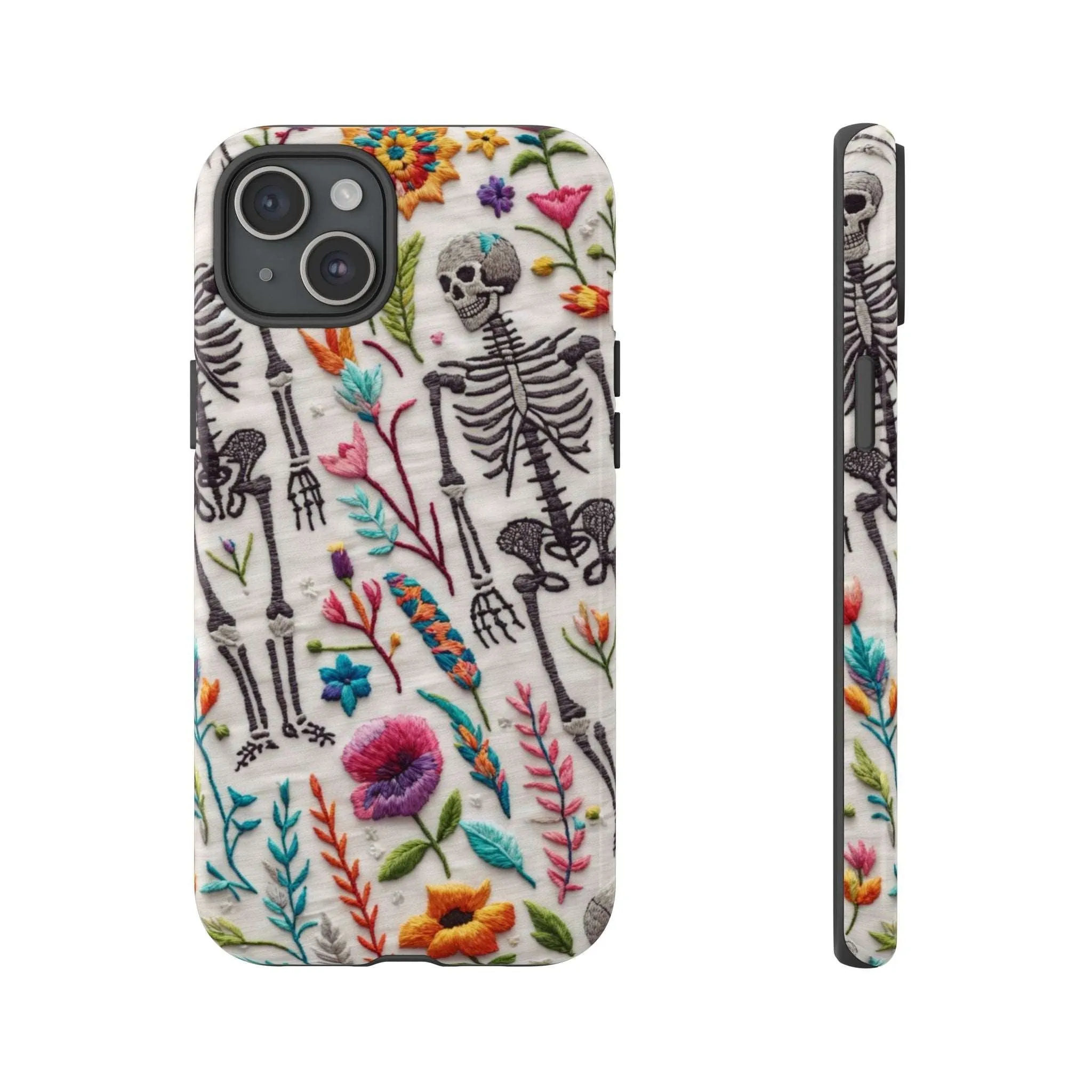 Because nothing says 'I love life' like a skeleton floral cell phone case