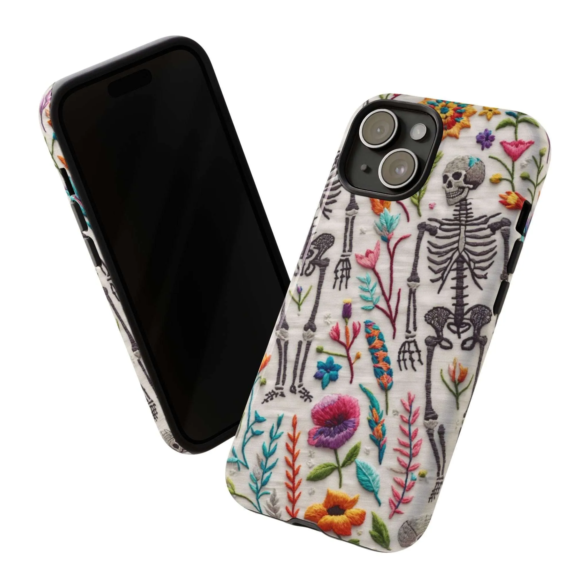 Because nothing says 'I love life' like a skeleton floral cell phone case