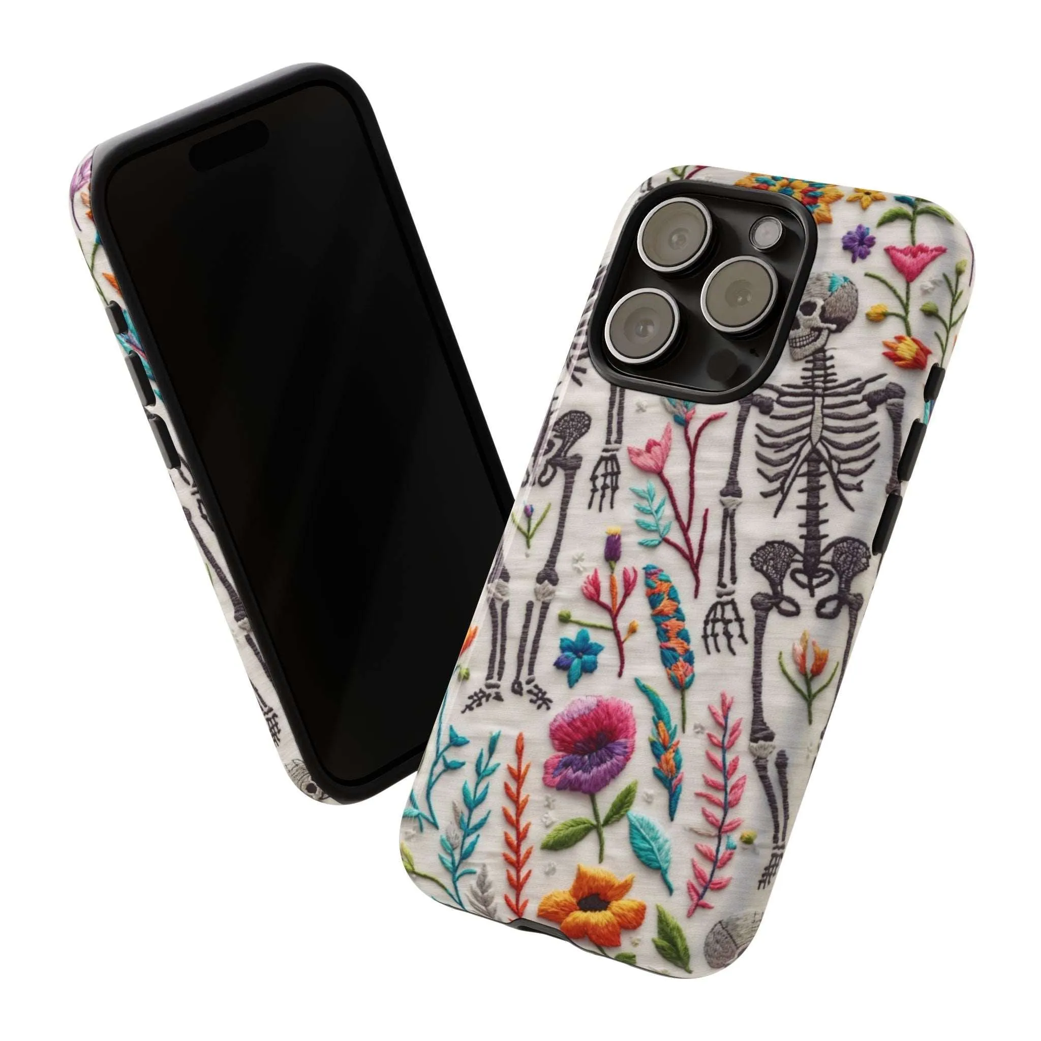 Because nothing says 'I love life' like a skeleton floral cell phone case