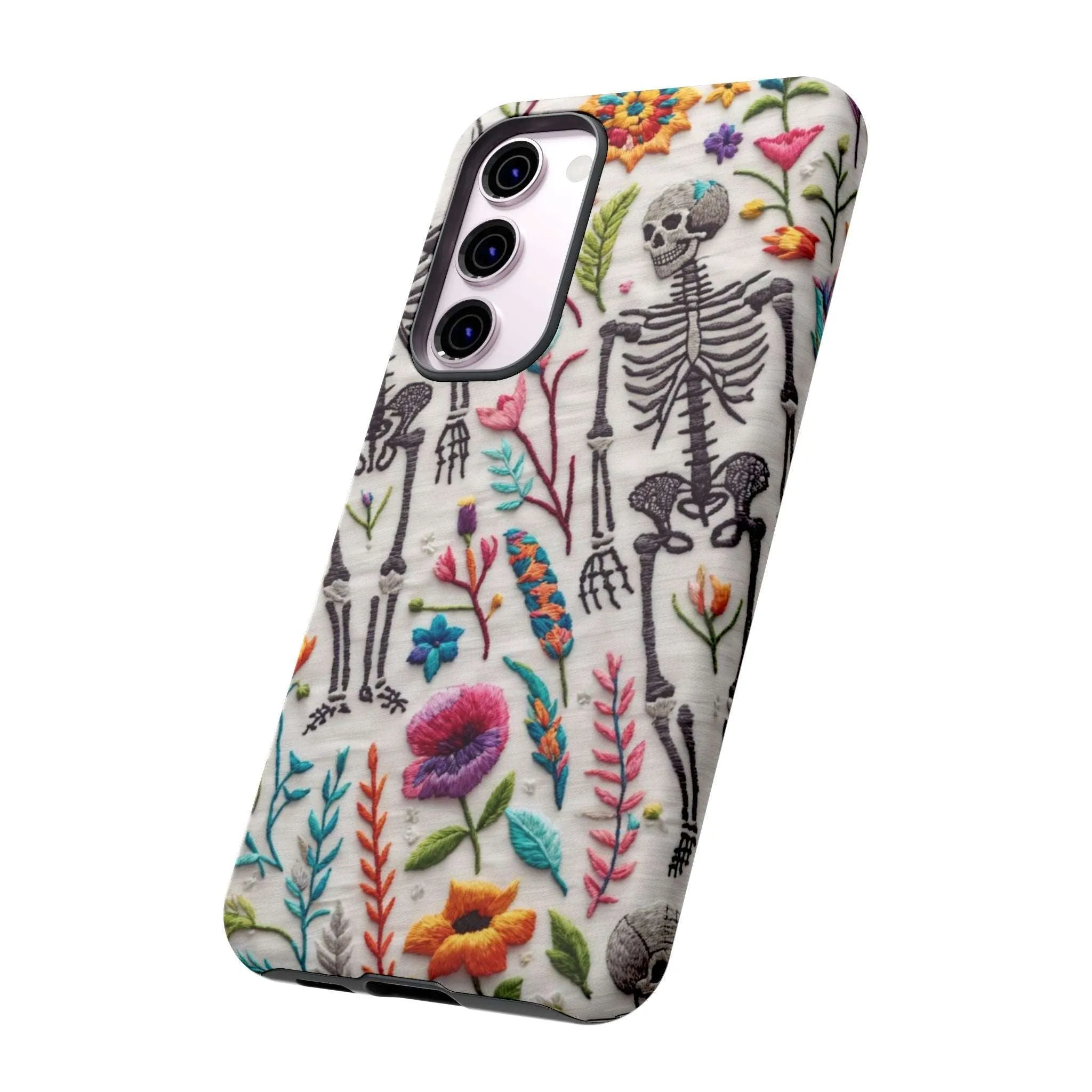 Because nothing says 'I love life' like a skeleton floral cell phone case