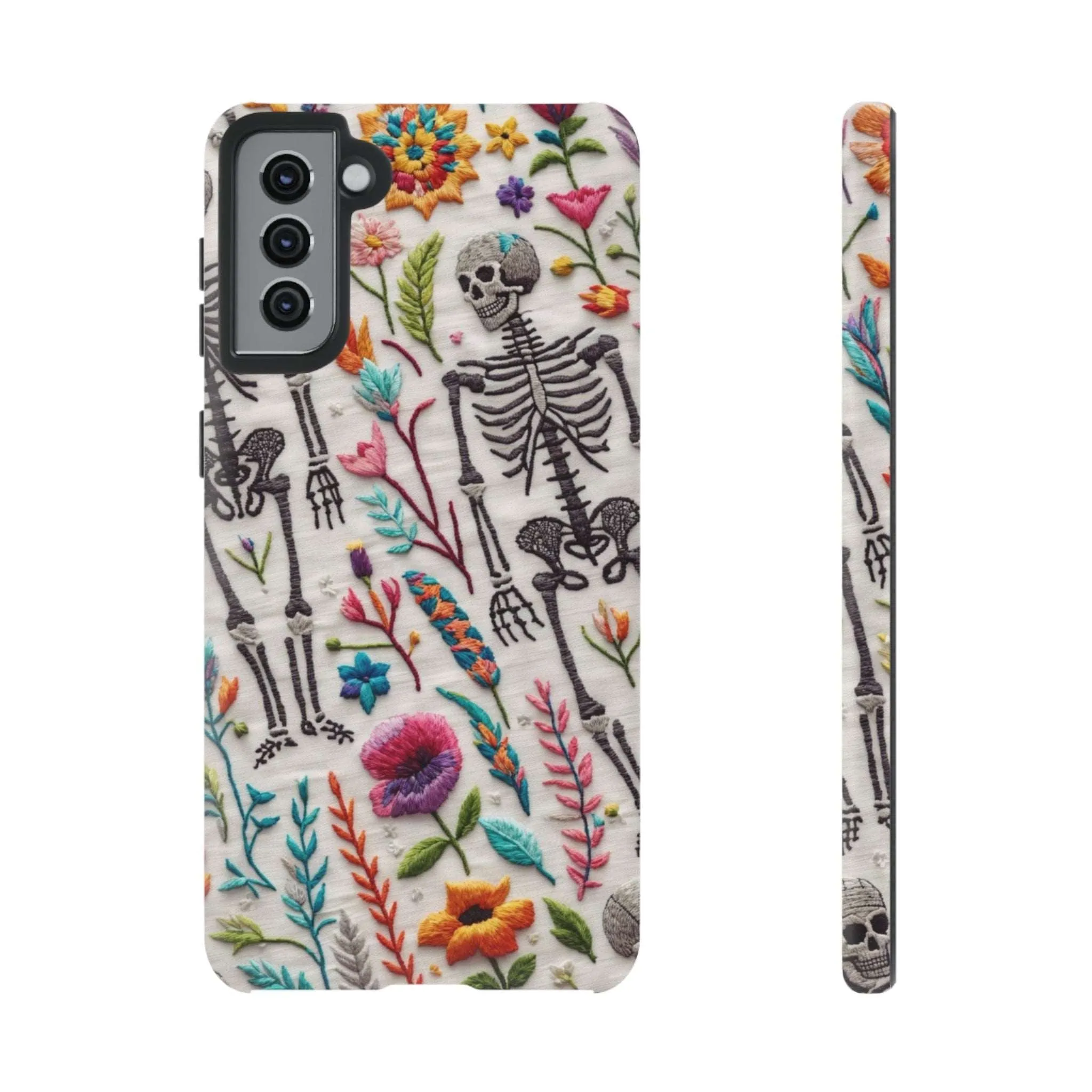 Because nothing says 'I love life' like a skeleton floral cell phone case