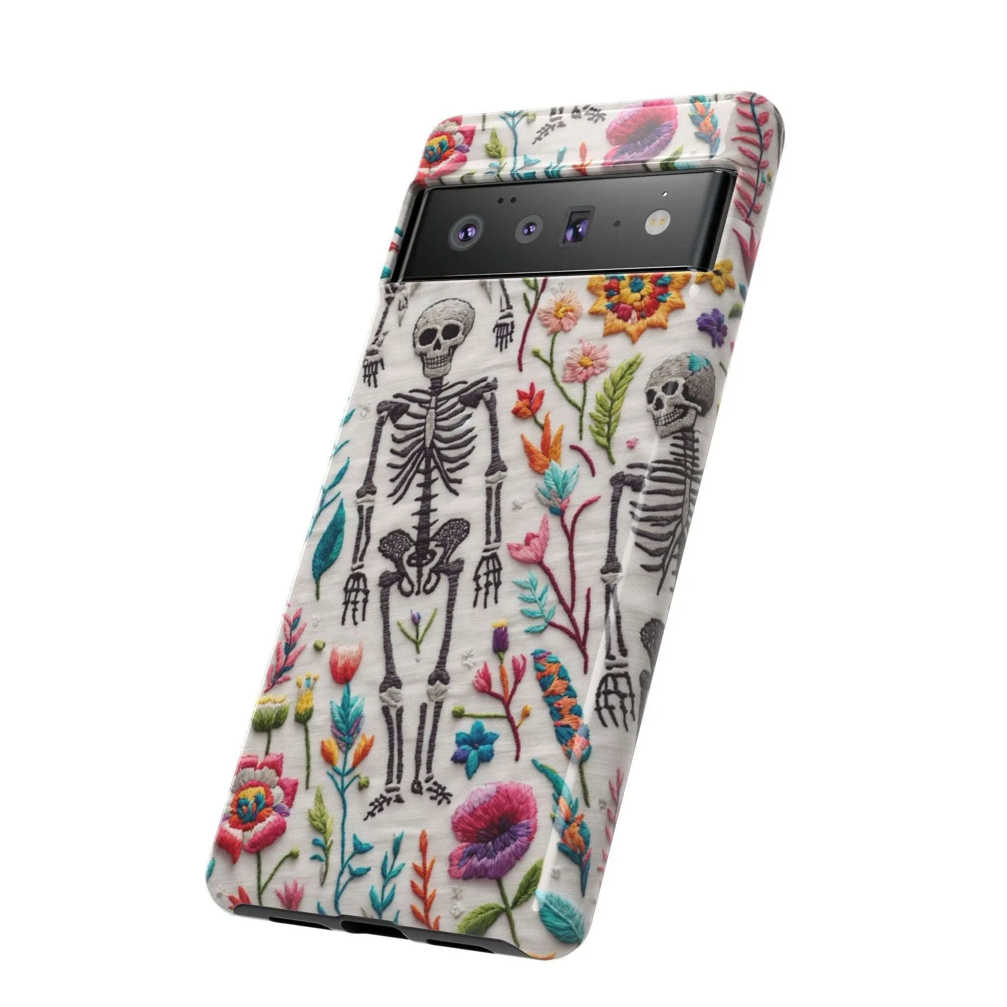 Because nothing says 'I love life' like a skeleton floral cell phone case