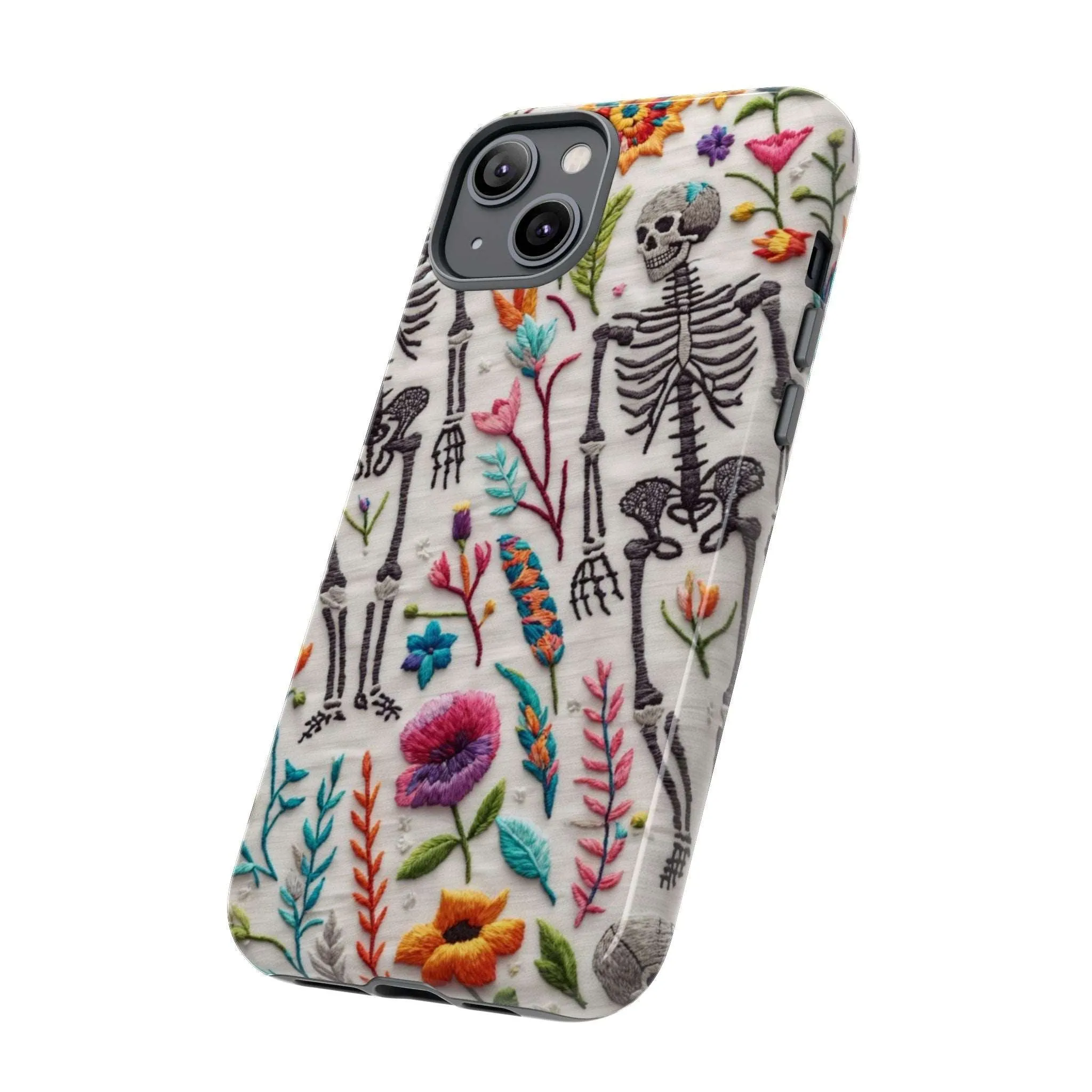 Because nothing says 'I love life' like a skeleton floral cell phone case