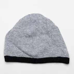 Bentley 100% Pure Cashmere Beanie, Marle Grey with Jett Black Border Trim