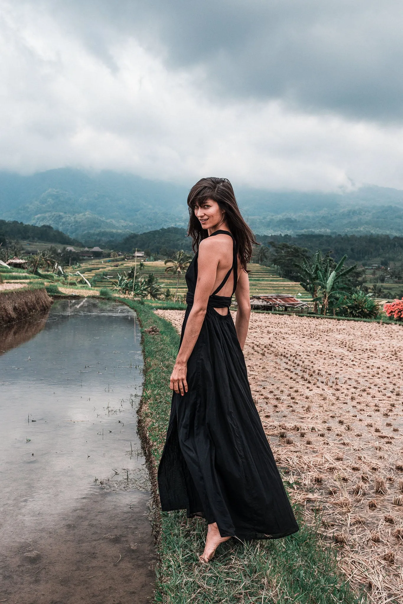 Black Cotton Bohemian Maxi Dress Convertible Dress