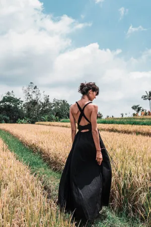 Black Cotton Bohemian Maxi Dress Convertible Dress