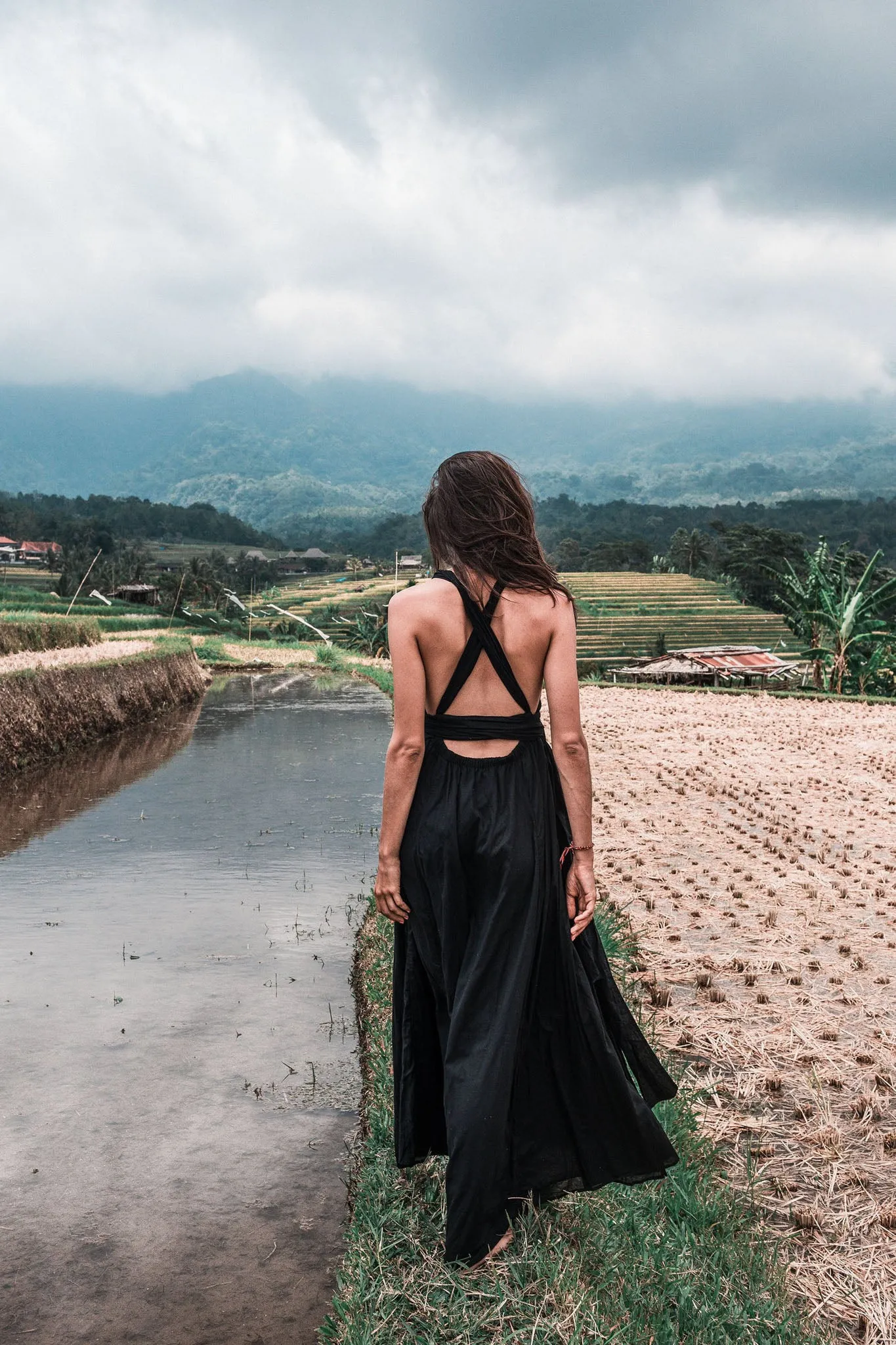 Black Cotton Bohemian Maxi Dress Convertible Dress