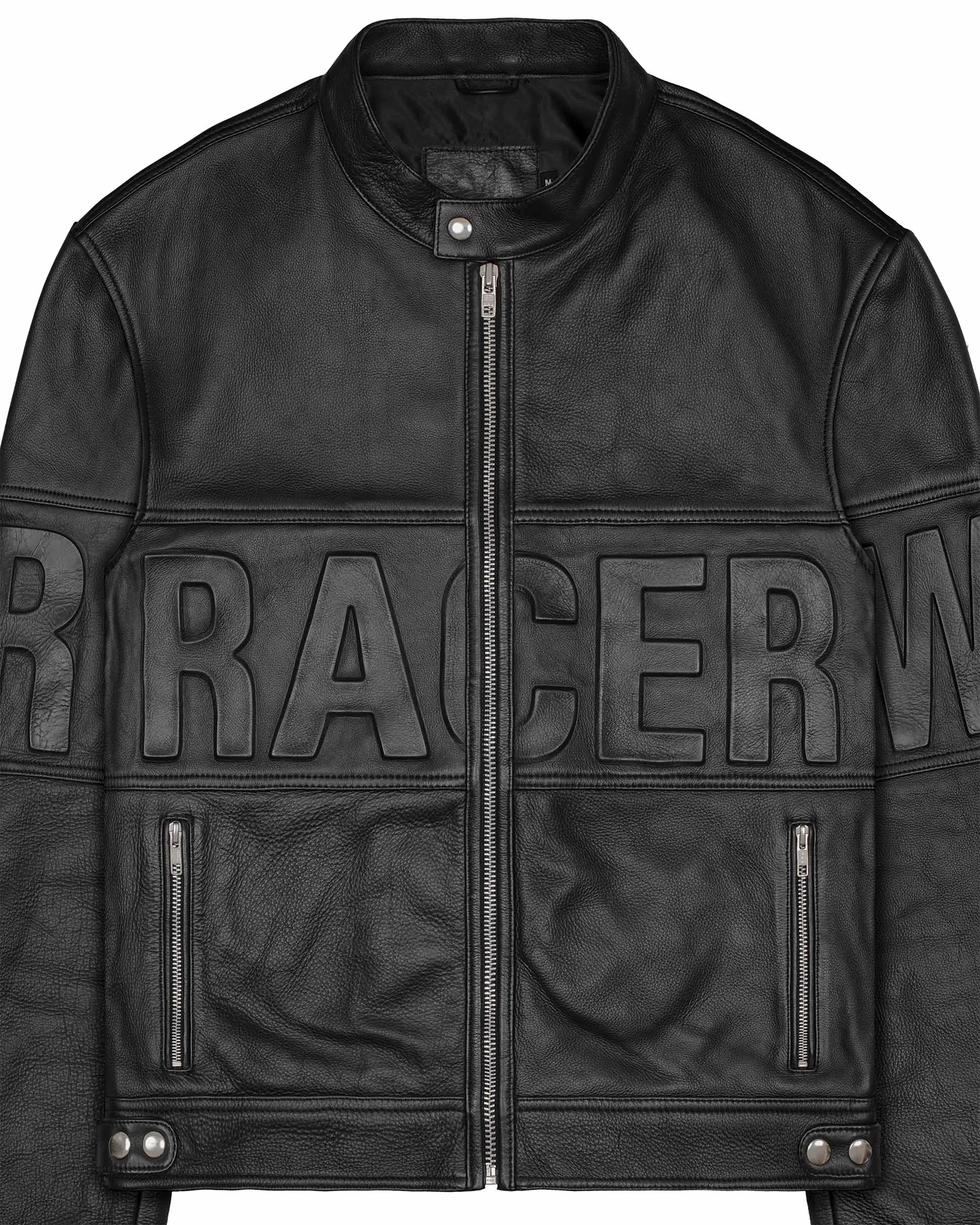 Black Embossed Leather Jacket